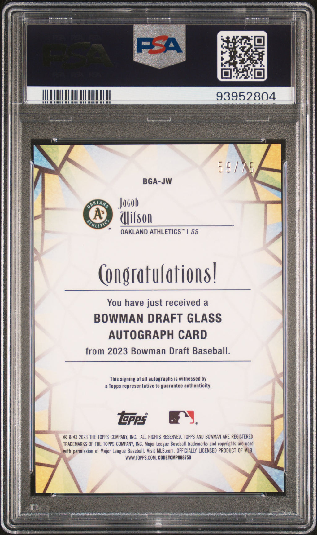 2023 Bowman Draft Bowman #BGAJW Jacob Wilson Glass Auto-Lava Ref PSA 10 #/75