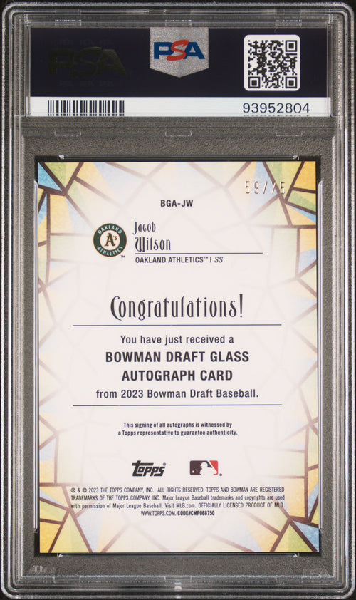2023 Bowman Draft Bowman #BGAJW Jacob Wilson Glass Auto-Lava Ref PSA 10 #/75
