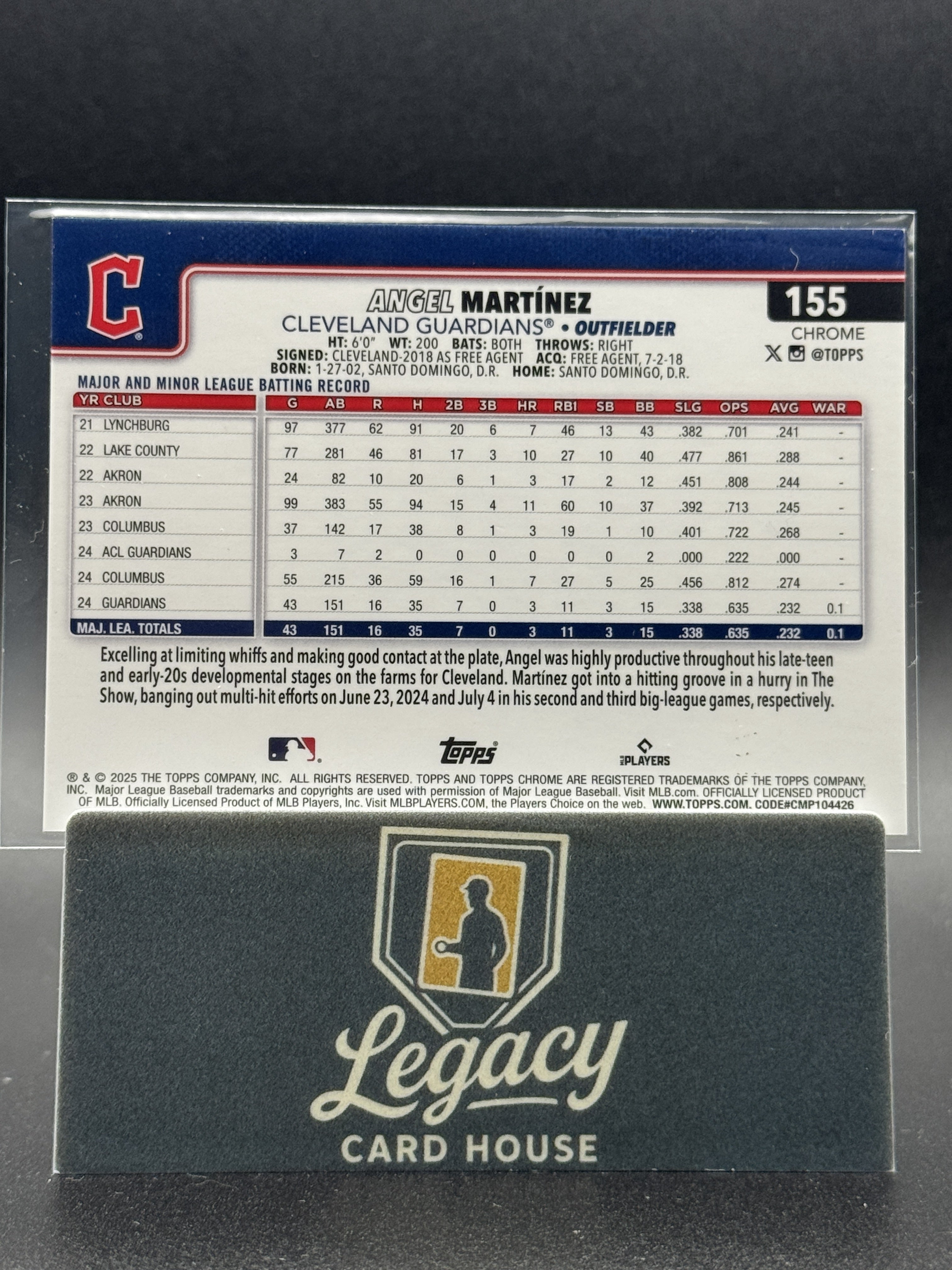 2025 Topps #27 Angel Martinez Green Rainbow Foil #/99