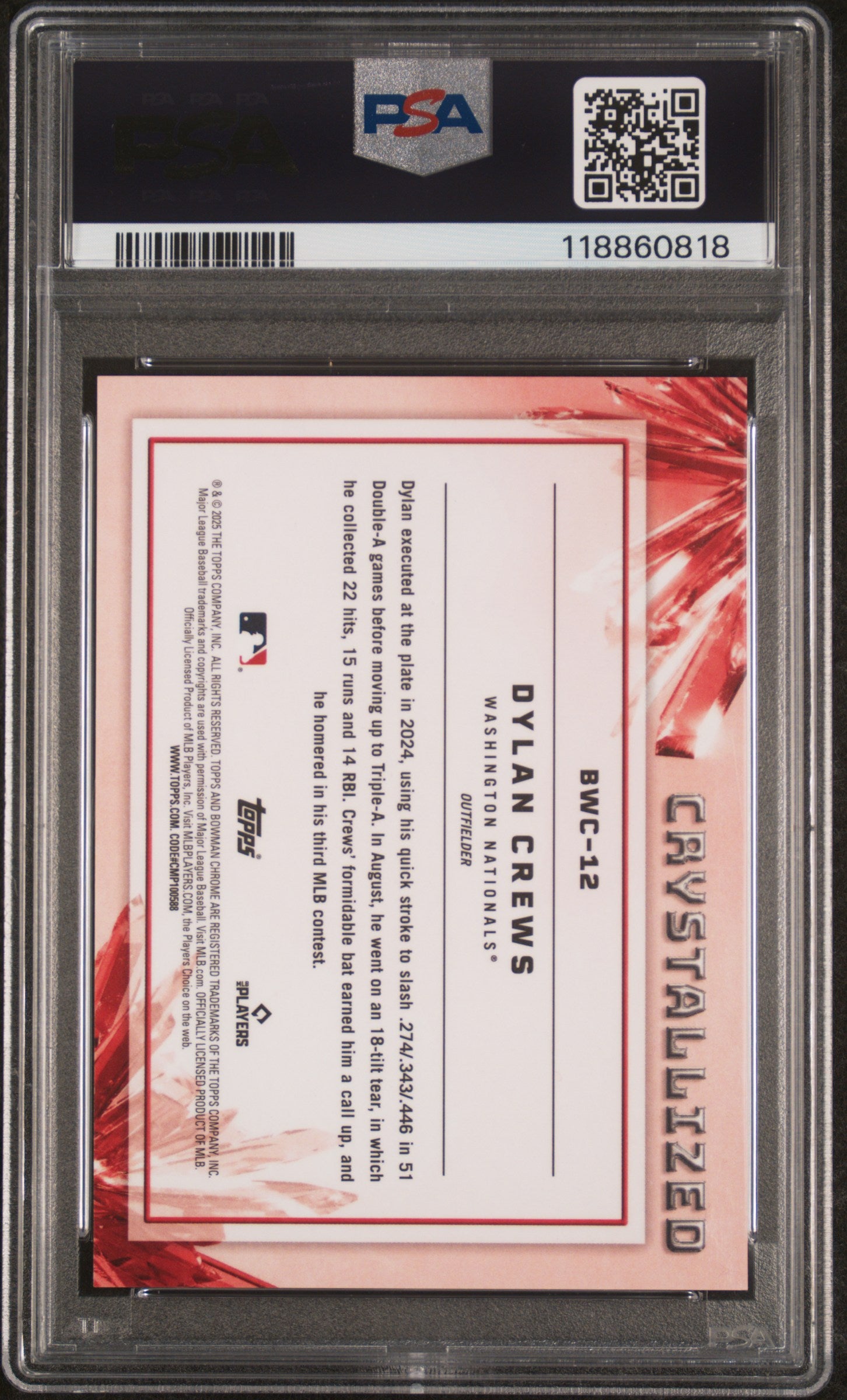 2025 Bowman Crystallized #BWC12 Dylan Crews Crystallized-Red PSA 10 #/5
