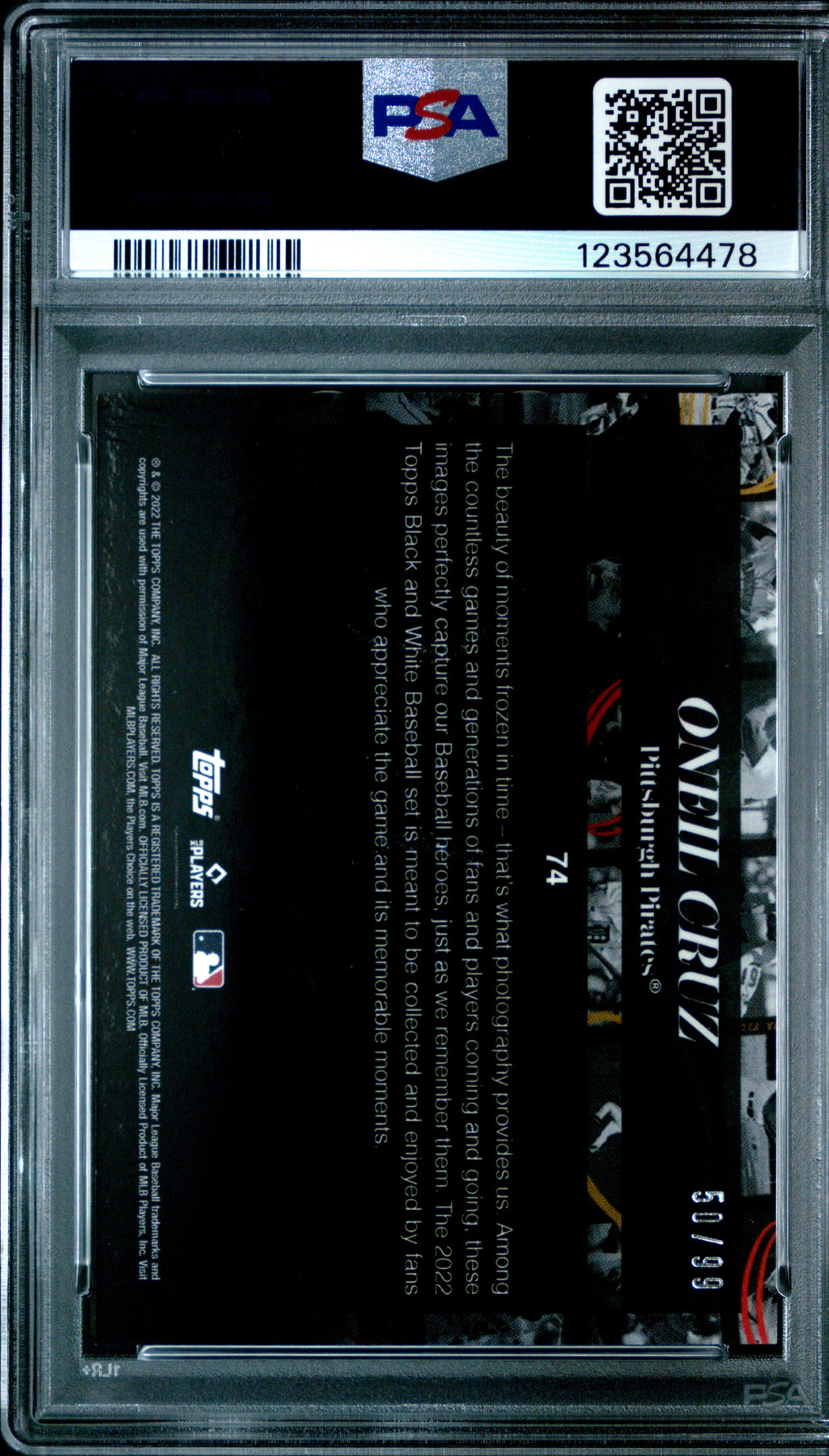 2022 Topps Black & White #74 Oneil Cruz Photo Negative #/99 PSA 9
