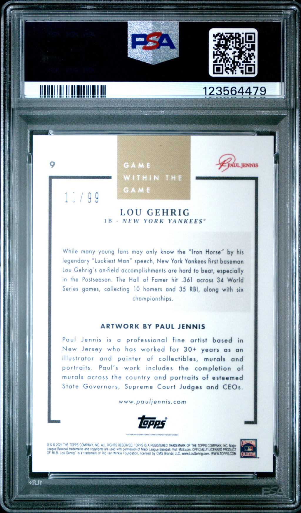 2022 Topps Game Within the Game #9 Lou Gehrig Rainbow Foil PSA 9 #/99