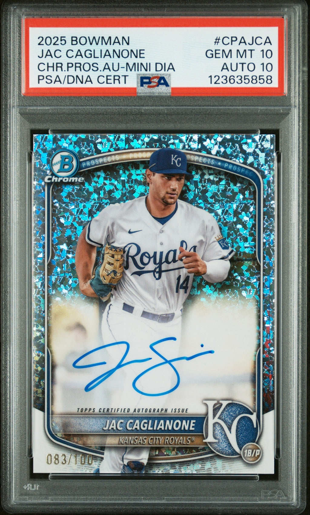 2025 Bowman Jac Caglianone Chrome Prospects Auto Diamond Refractor PSA 10 /100