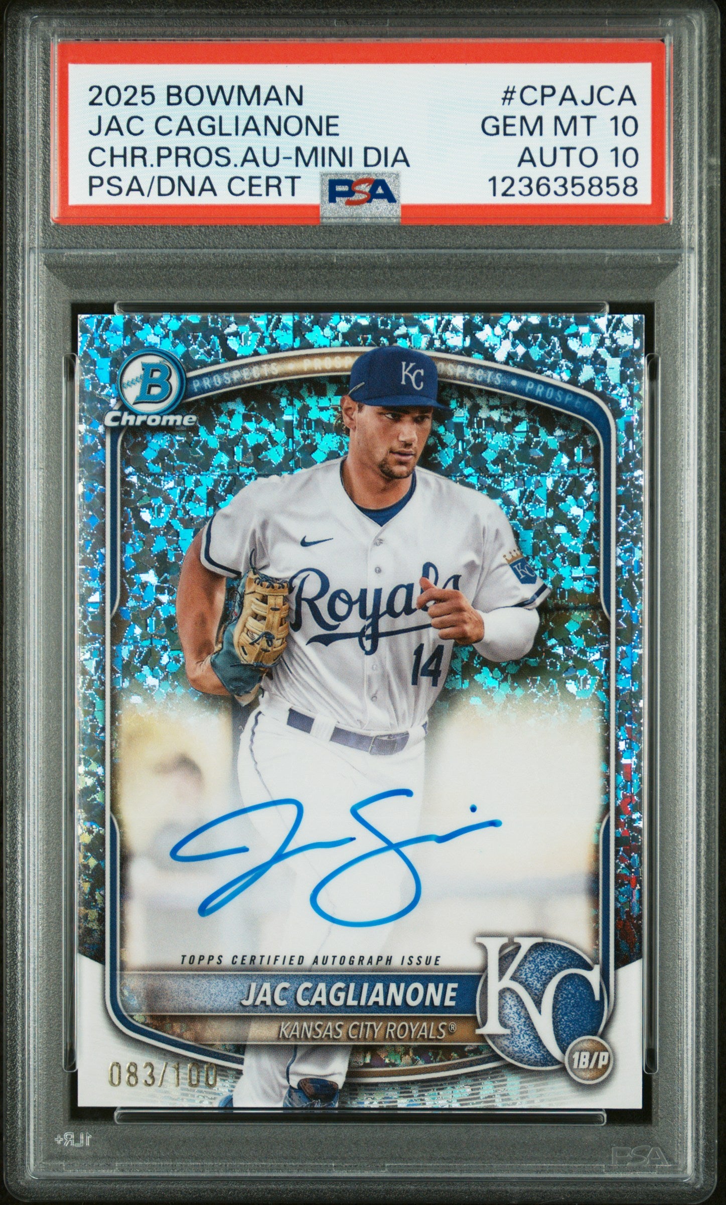 2025 Bowman Jac Caglianone Chrome Prospects Auto Diamond Refractor PSA 10 /100