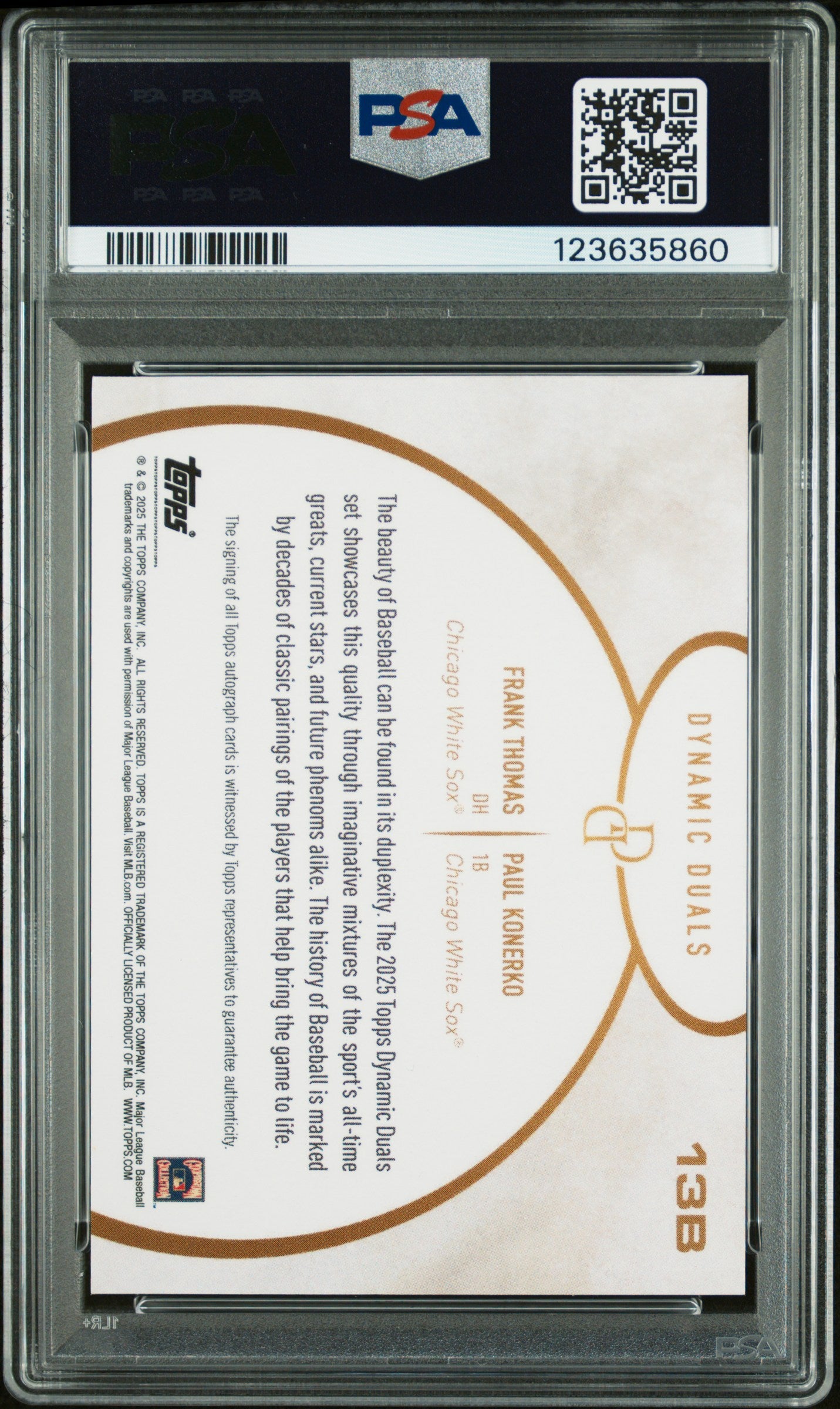 2025 Topps Dynamic Duals Frank Thomas/Paul Konerko /5 Dual Autos Orange PSA 10