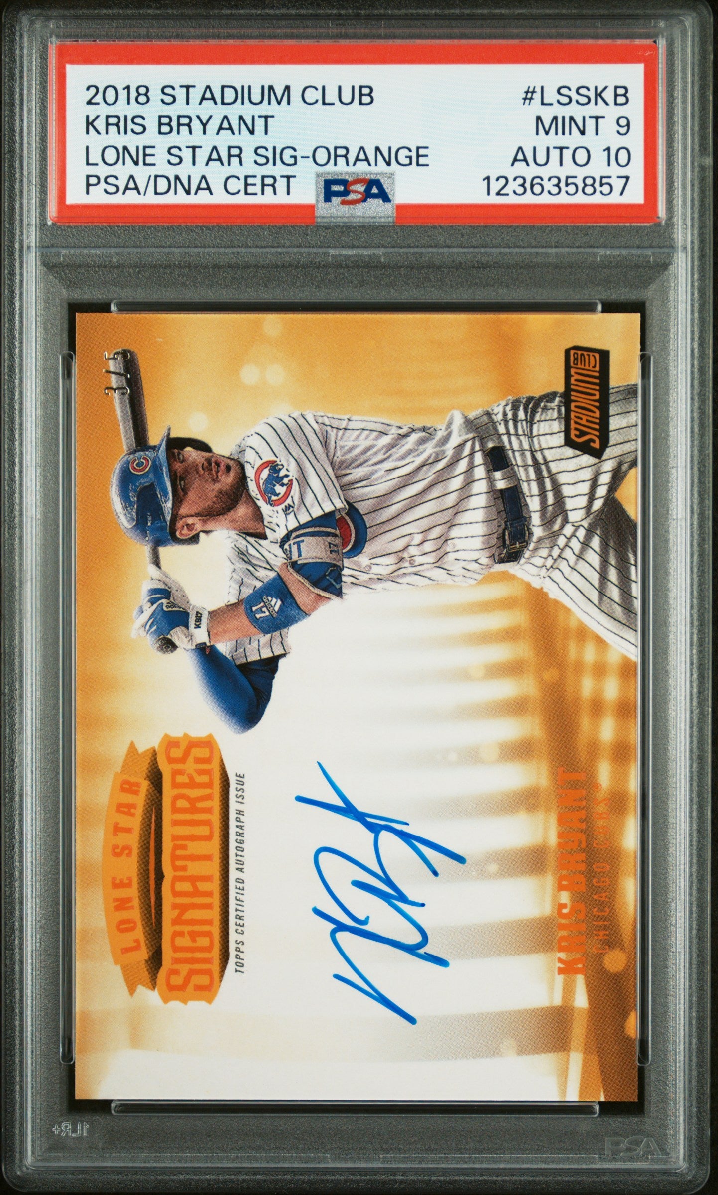 2018 Stadium Club #LSS-KB Kris Bryant Lone Star Signatures Orange PSA 9
