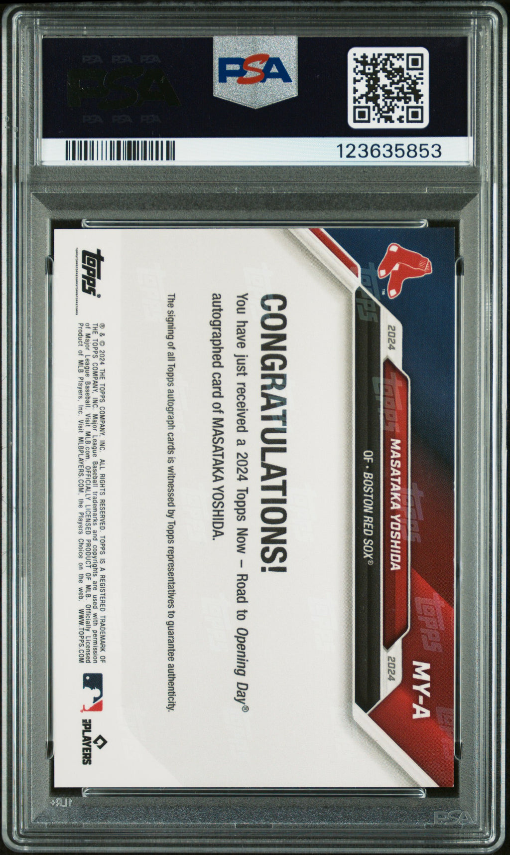 2024 Topps Now Road to Opening Day Masataka Yoshida Autographs Orange #/5 PSA 9