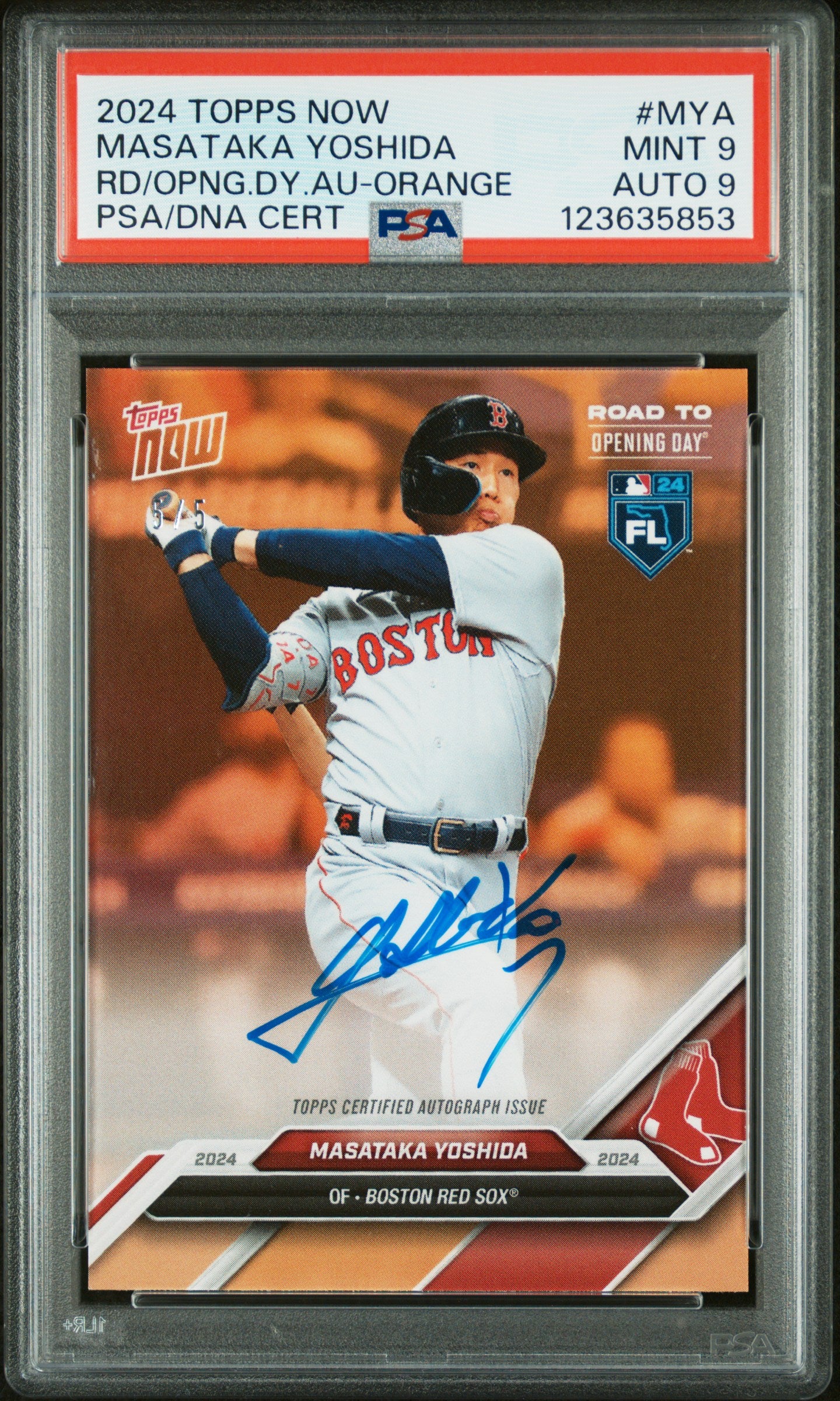 2024 Topps Now Road to Opening Day Masataka Yoshida Autographs Orange #/5 PSA 9