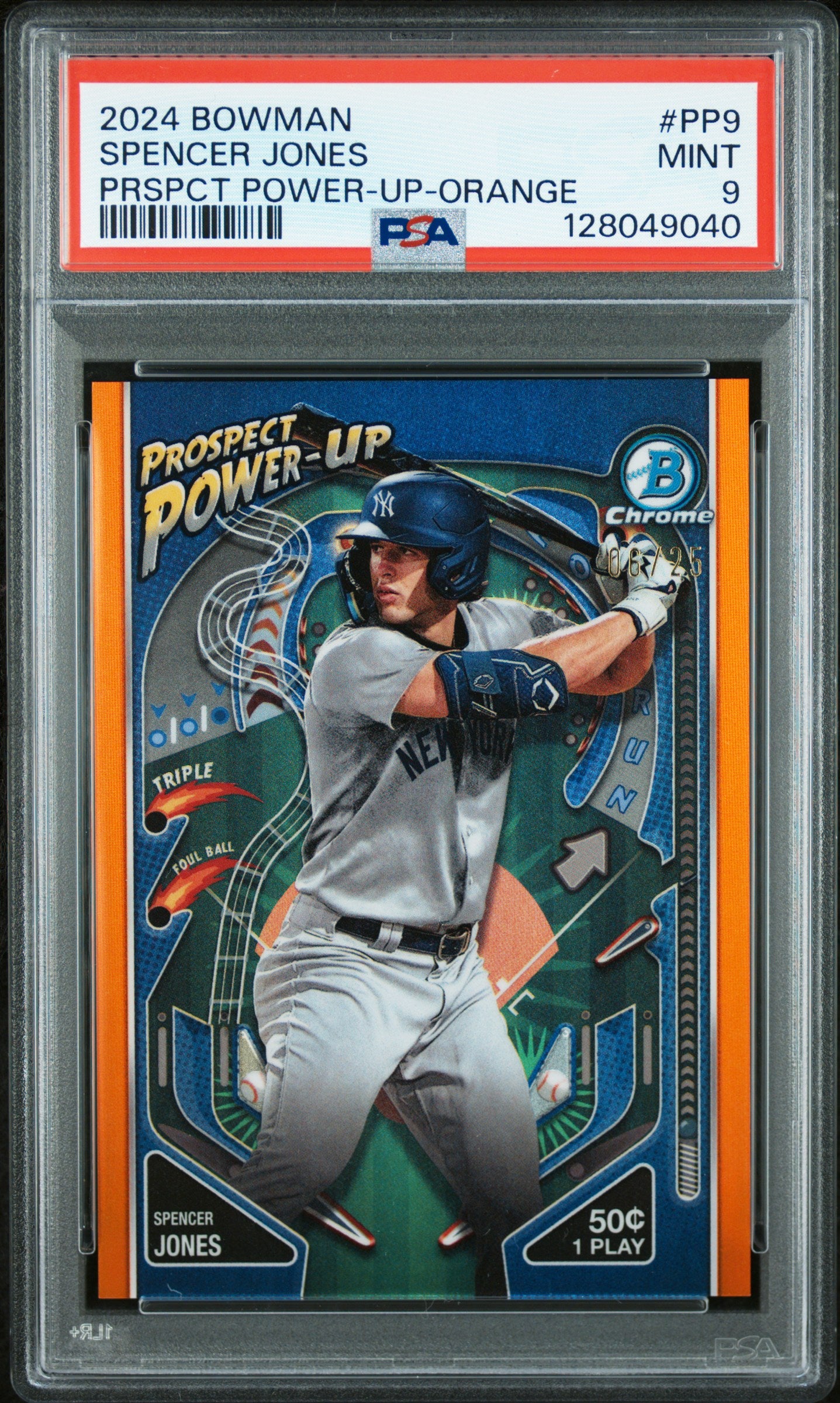 2024 Bowman #PP-9 Spencer Jones Prospect Power-Up Orange Refractors PSA 9 #/25