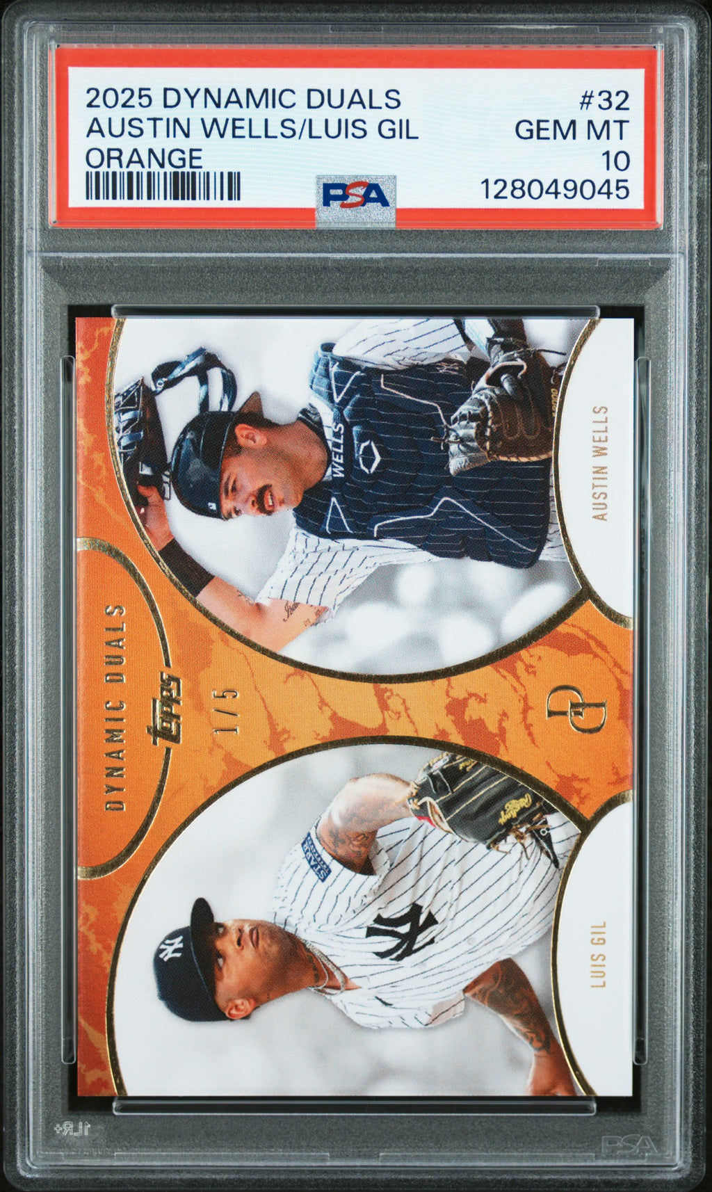 2025 Topps Dynamic Duals #32 Luis Gil / Austin Wells SN5 Orange PSA 10