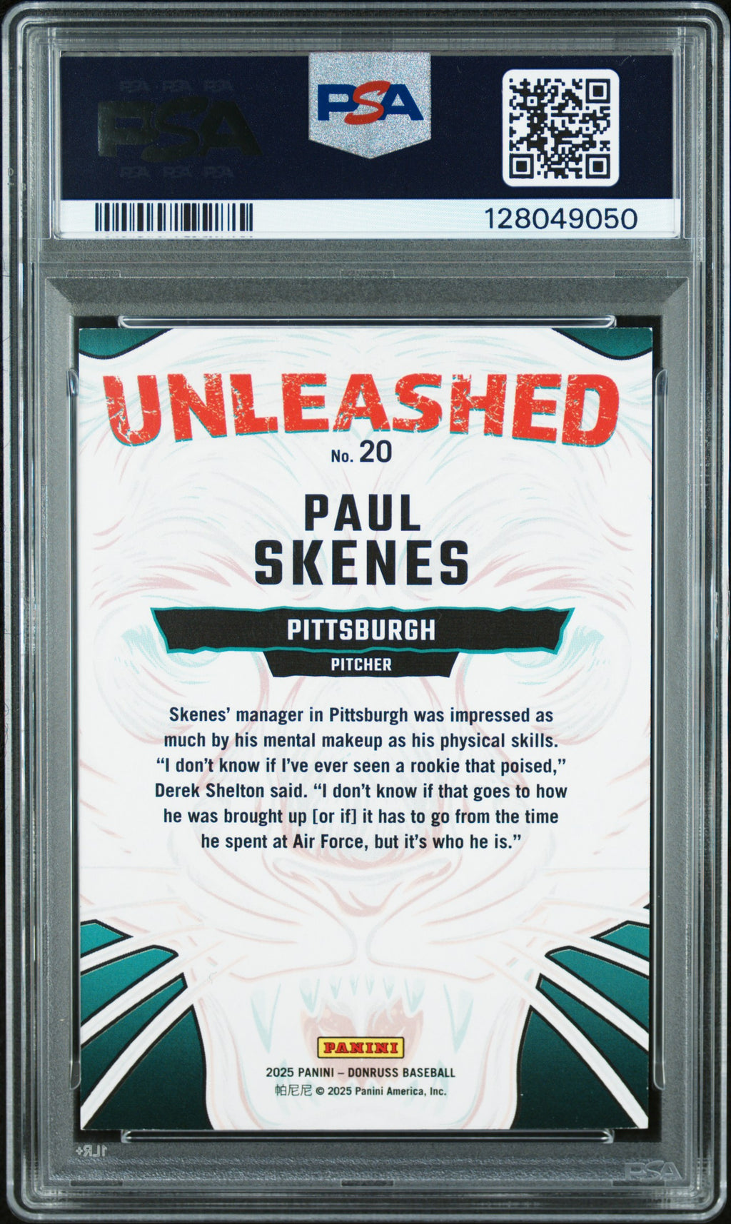 2025 Panini Donruss Unleashed #20 Paul Skenes Unleashed-Orange Ice PSA 8 #/75