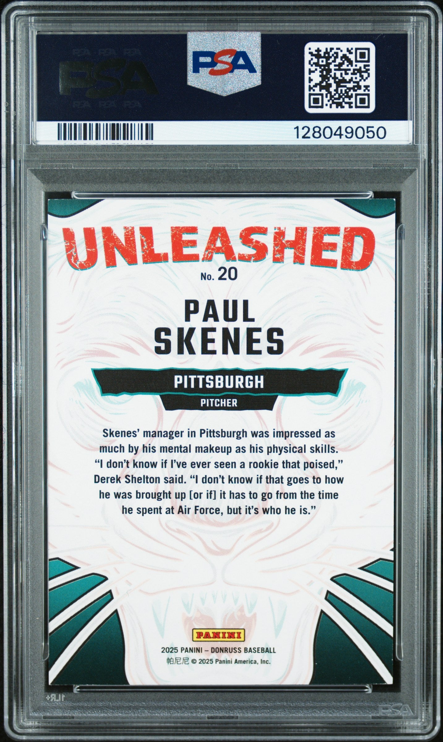 2025 Panini Donruss Unleashed #20 Paul Skenes Unleashed-Orange Ice PSA 8 #/75