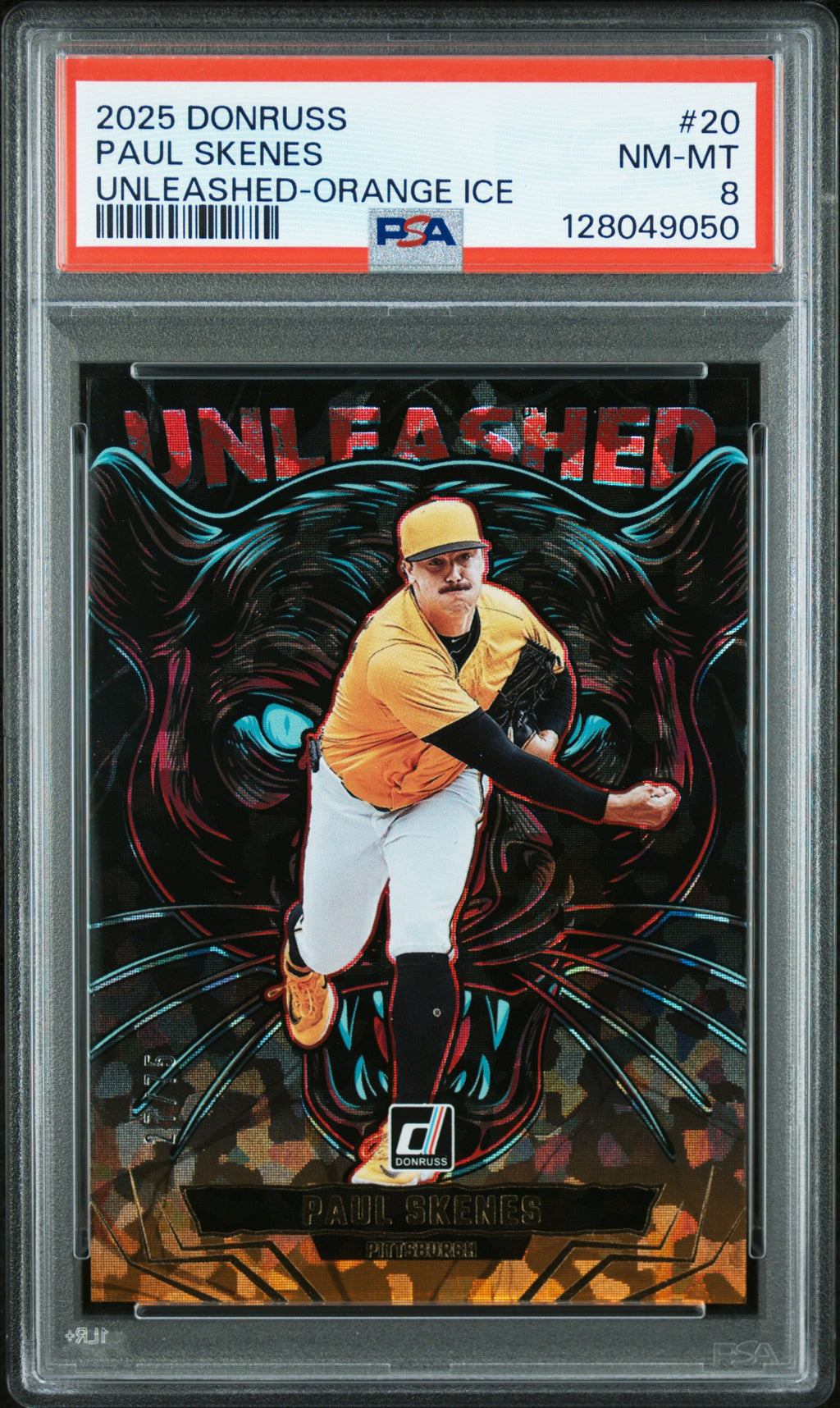 2025 Panini Donruss Unleashed #20 Paul Skenes Unleashed-Orange Ice PSA 8 #/75