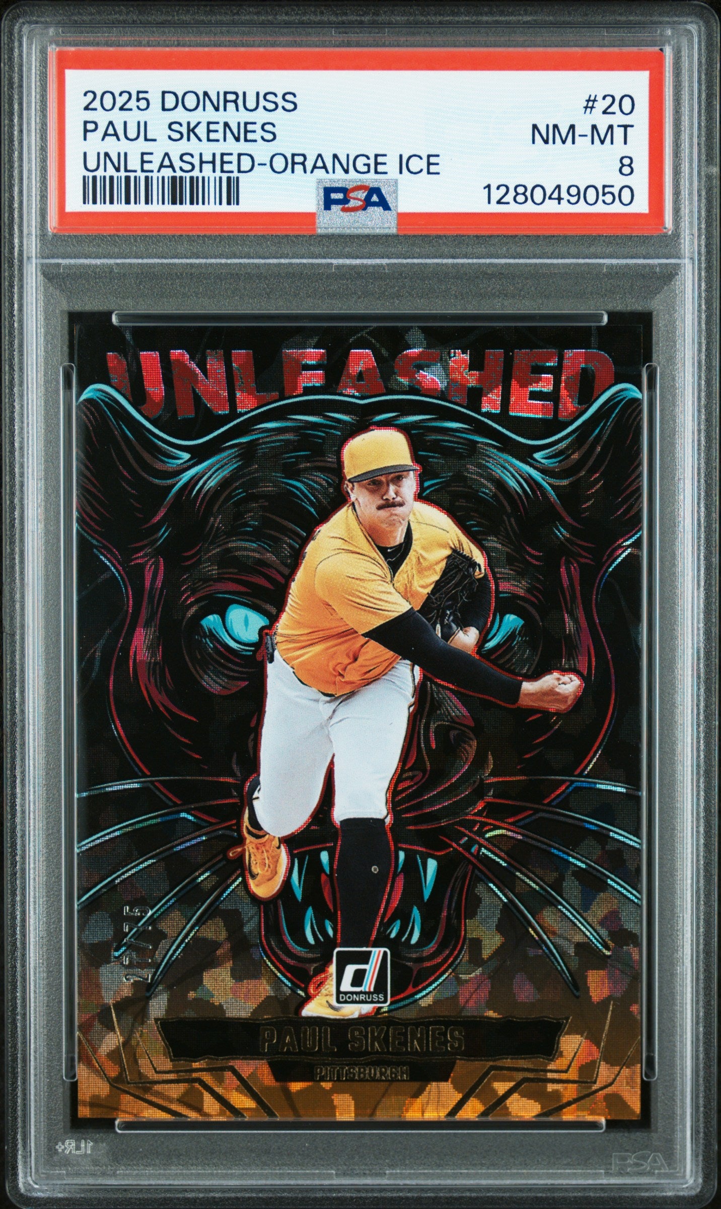 2025 Panini Donruss Unleashed #20 Paul Skenes Unleashed-Orange Ice PSA 8 #/75