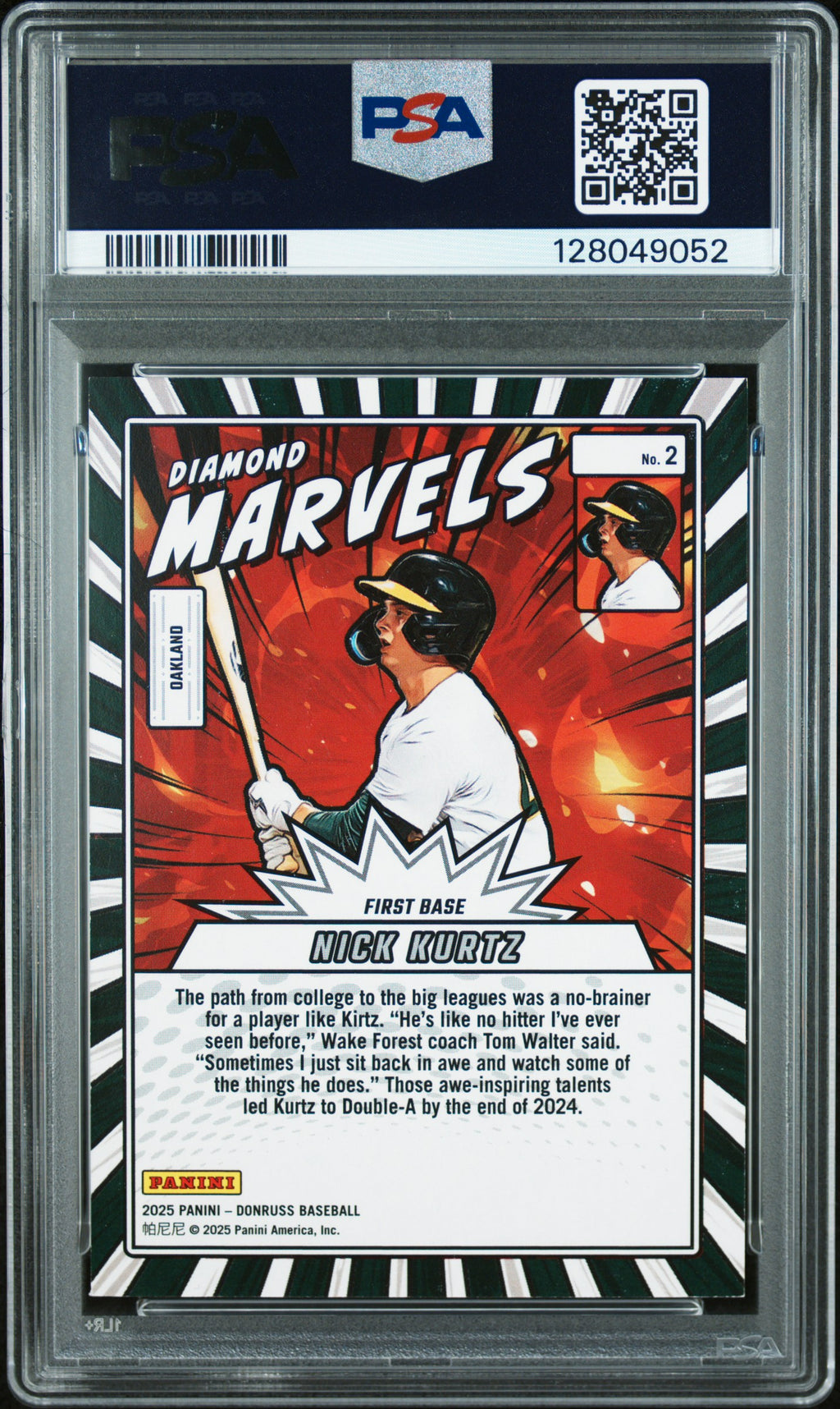2025 Donruss #2 Nick Kurtz Diamond Marvels Orange Ice PSA 8 #/75