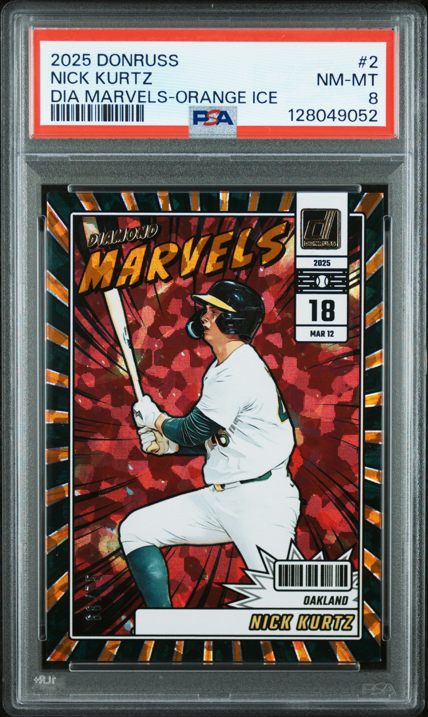 2025 Donruss #2 Nick Kurtz Diamond Marvels Orange Ice PSA 8 #/75