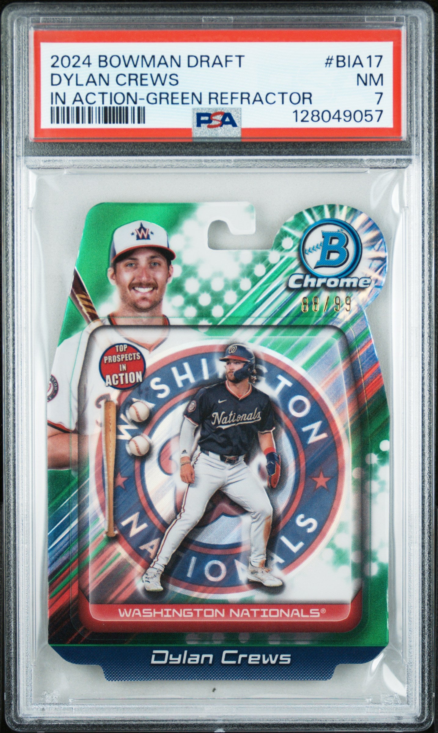 2024 Bowman Draft #BIA17 Dylan Crews In Action-Green Refractor PSA 7 #/99