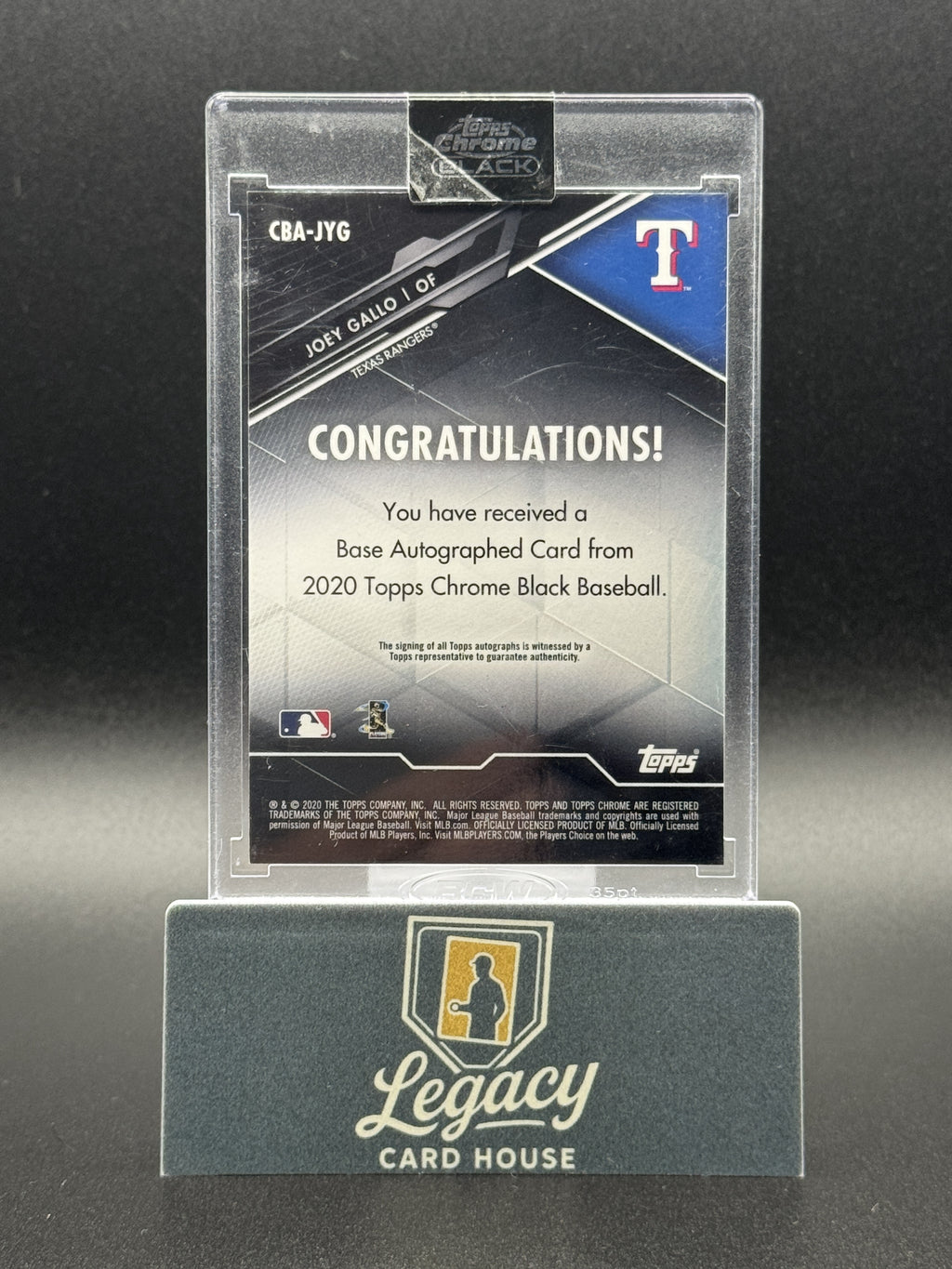 2020 Topps Chrome Black #CBA-JYG Joey Gallo Autographs Green #/99