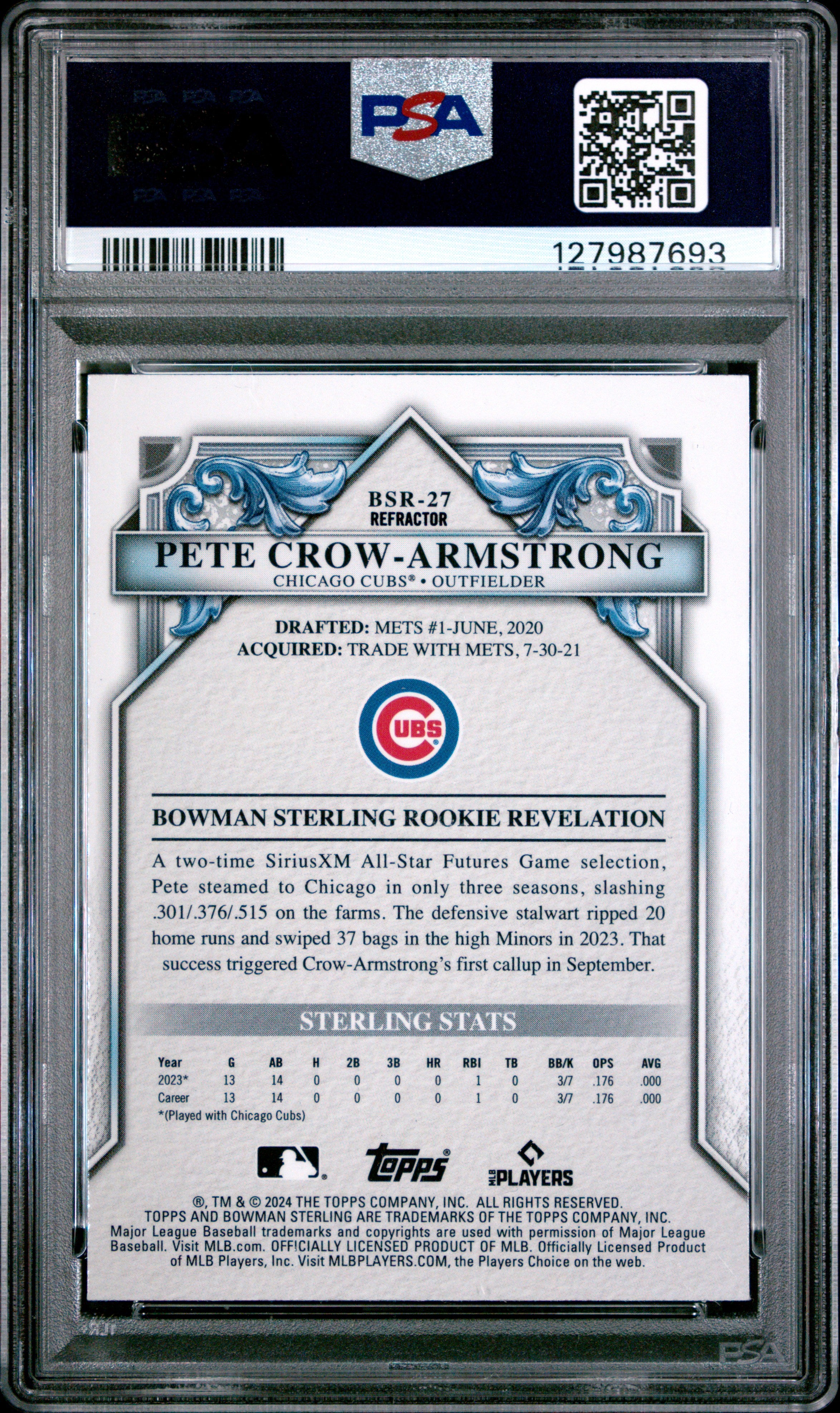 2024 Bowman Sterling #BSR-27 Pete Crow-Armstrong Refractor PSA 10 #/199