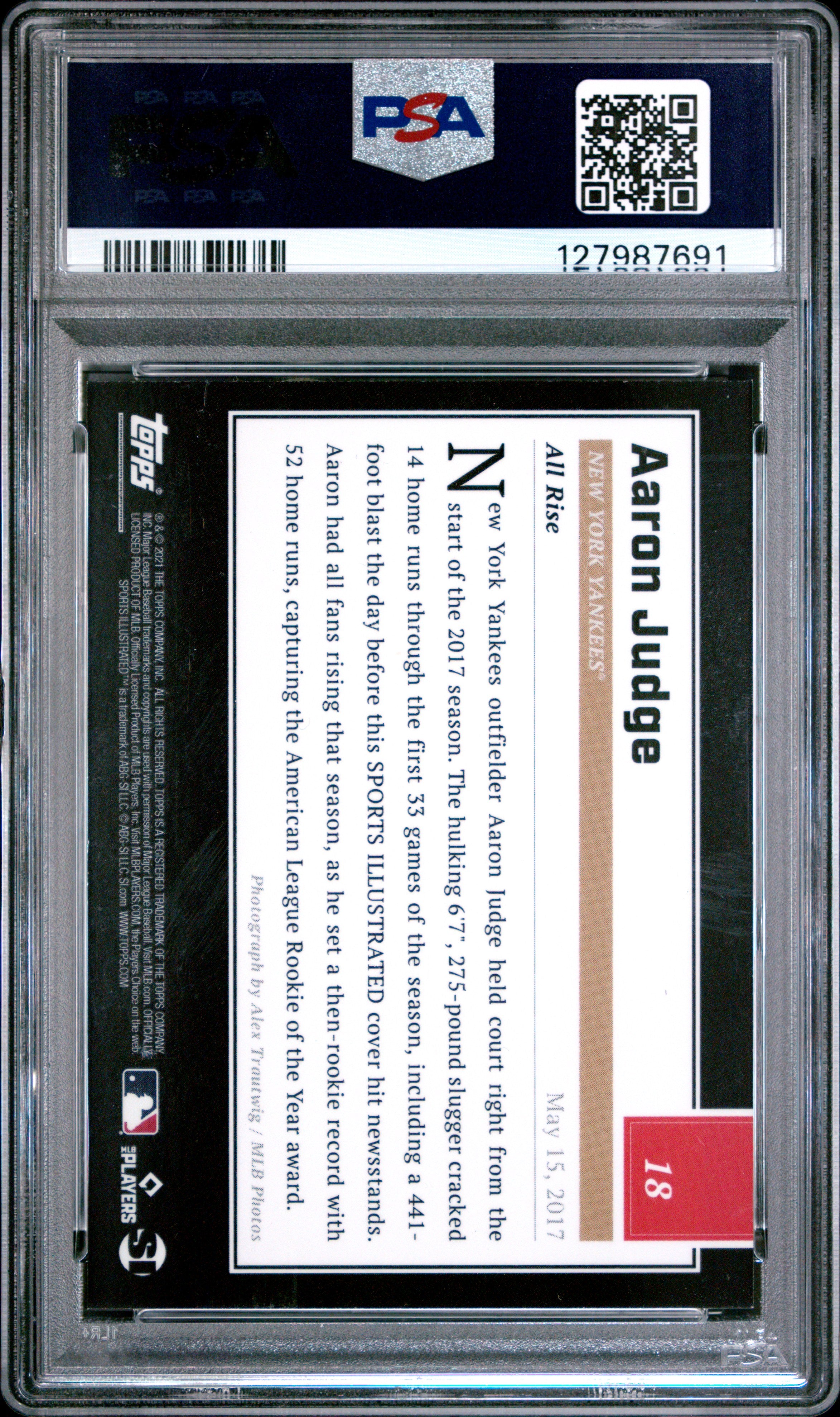 2021 Topps x Sports Illustrated #18 Aaron Judge White w/ Red Stripes PSA 9 #/70