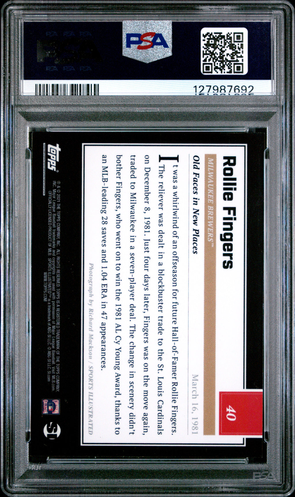 2021 Topps x Sports Illustrated #40 Rollie Fingers Canary Yellow PSA 9 #/25