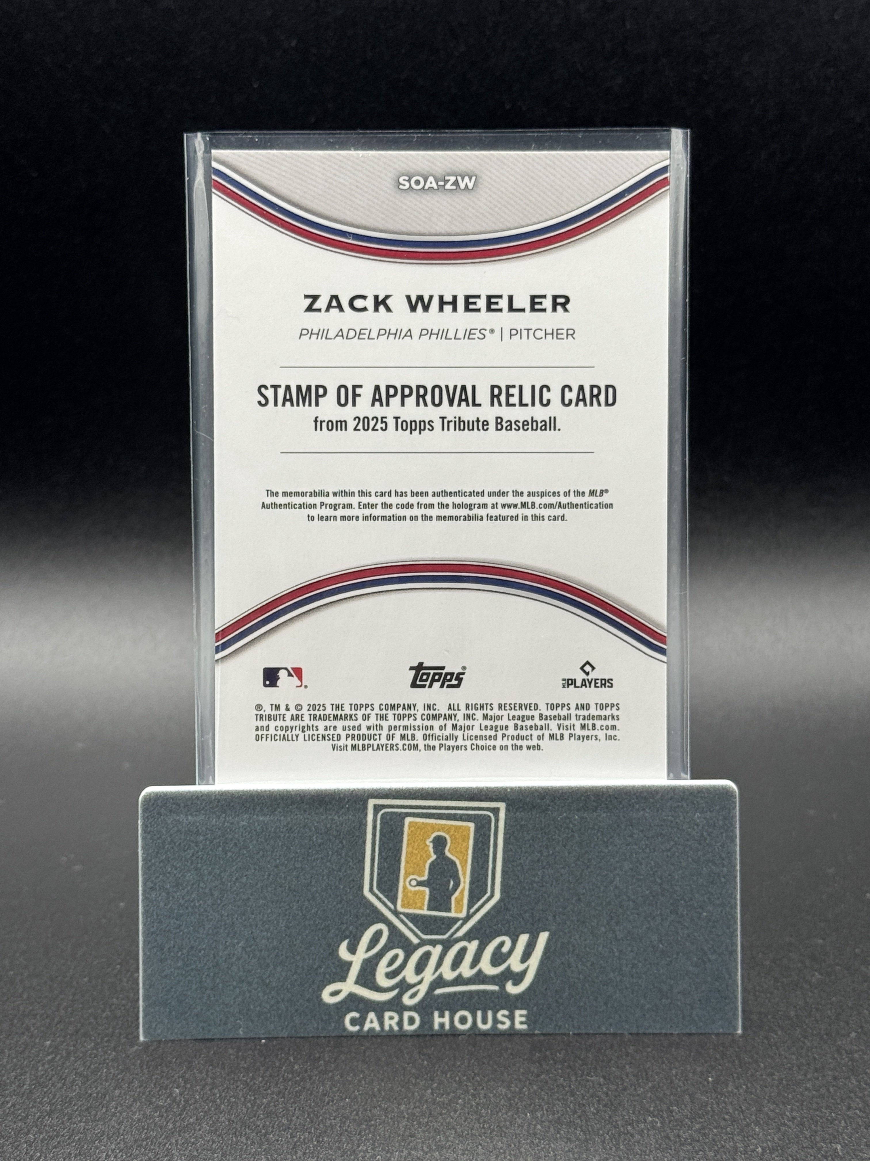 2025 Topps Tribute #SOA-ZW Zack Wheeler Stamp of Approval Blue #/150