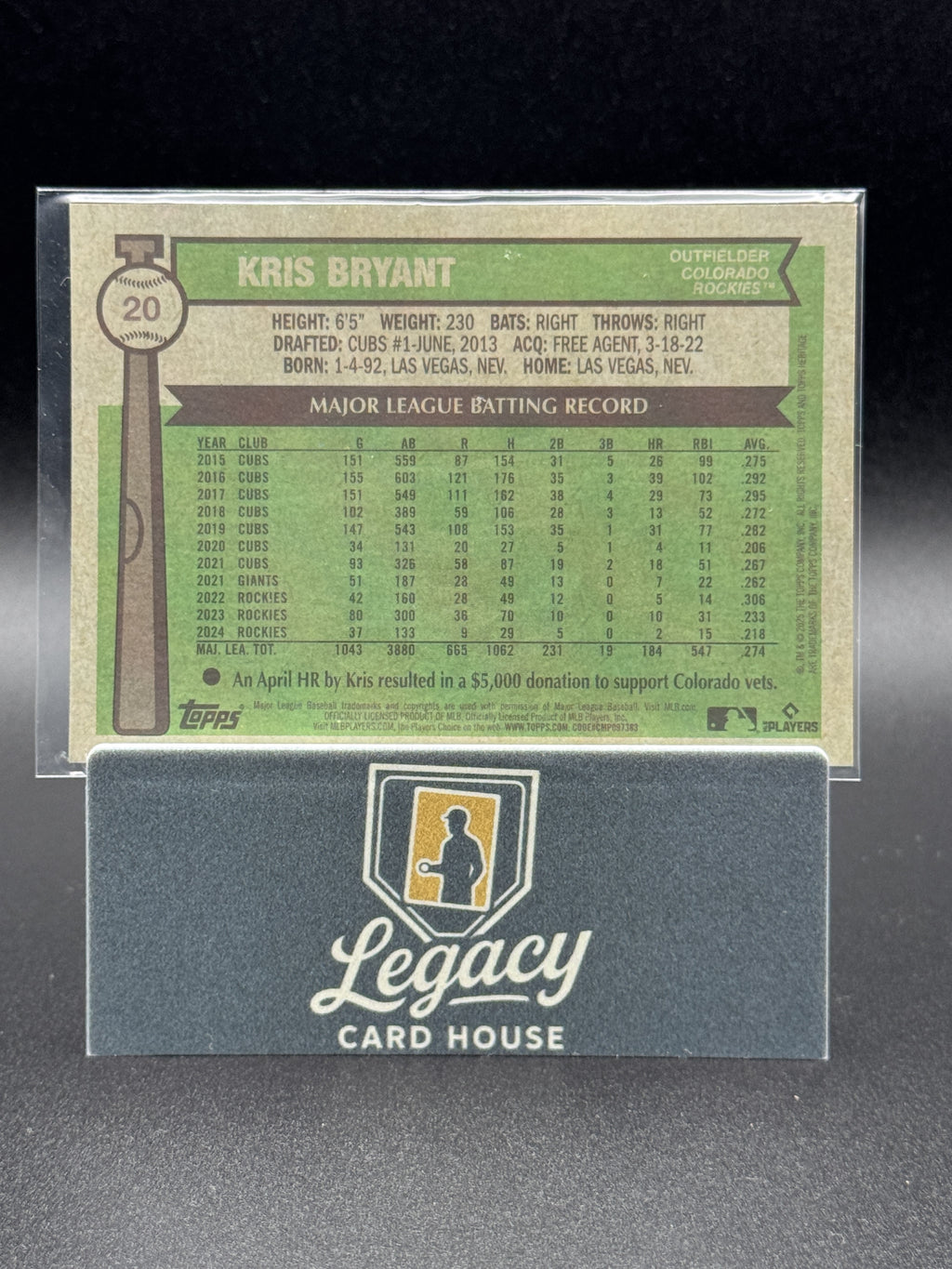 2025 Topps Heritage #20 Kris Bryant Chrome Gold Refractor #/50