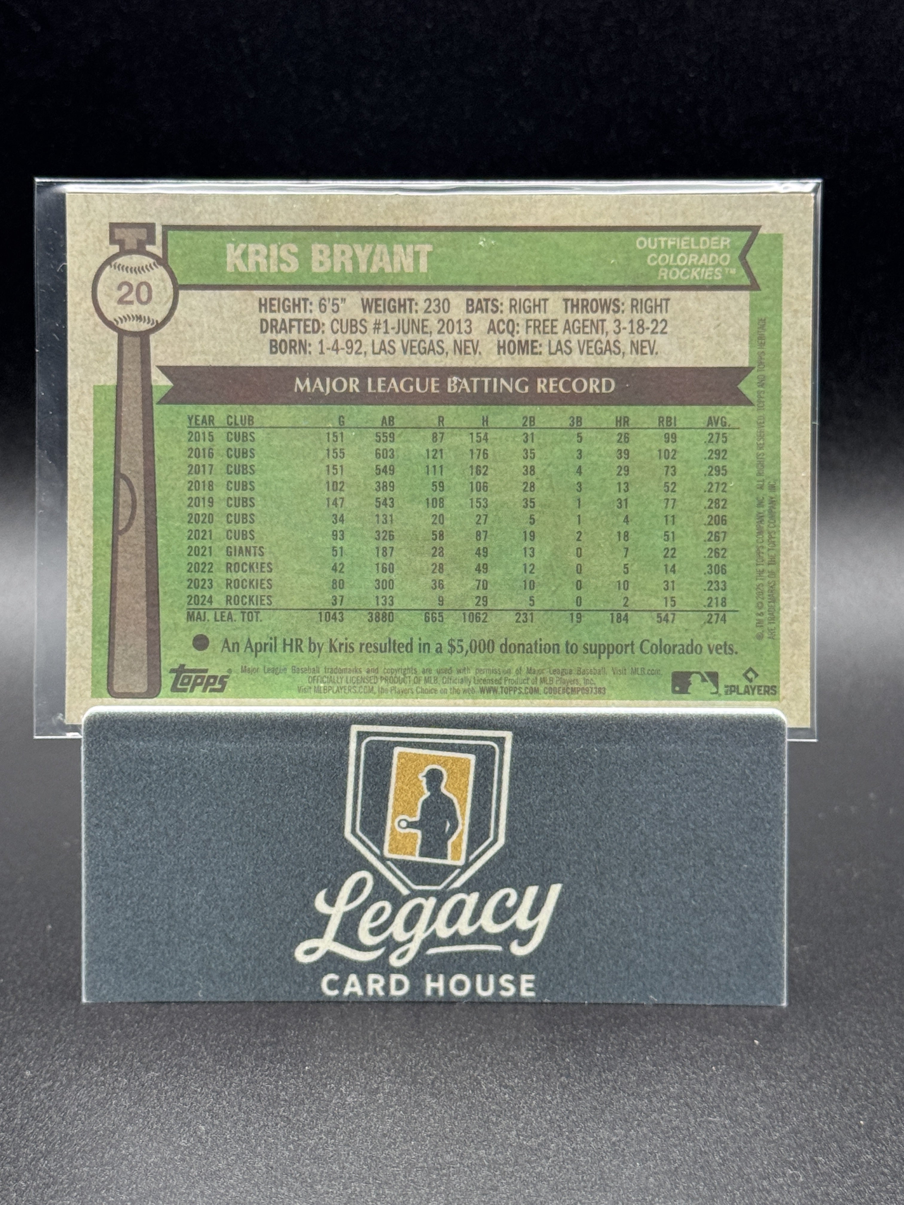 2025 Topps Heritage #20 Kris Bryant Chrome Gold Refractor #/50