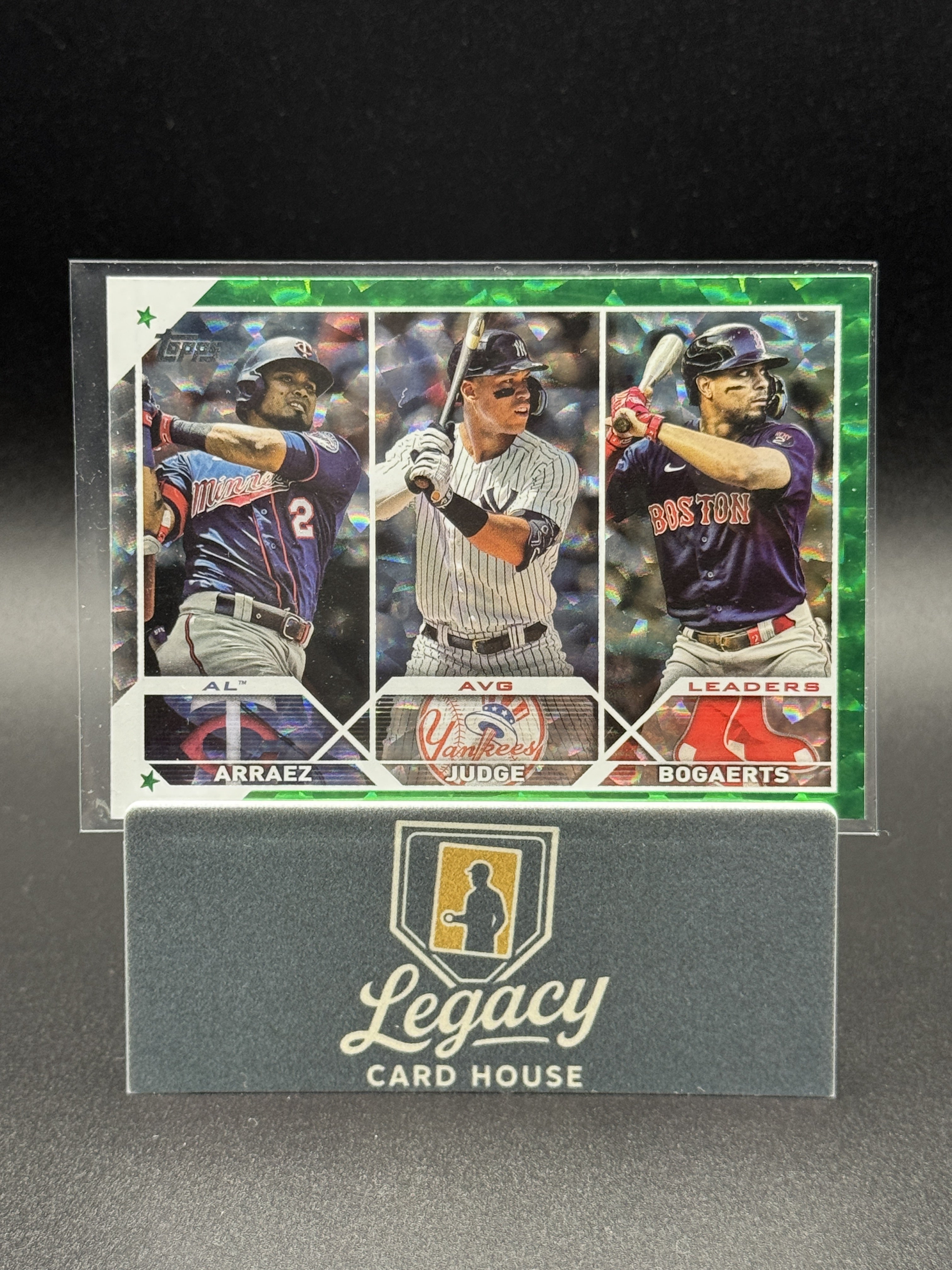 2023 Topps #289 Luis Arraez / Aaron Judge / Xander Bogaerts LL, SN499 Green Foil