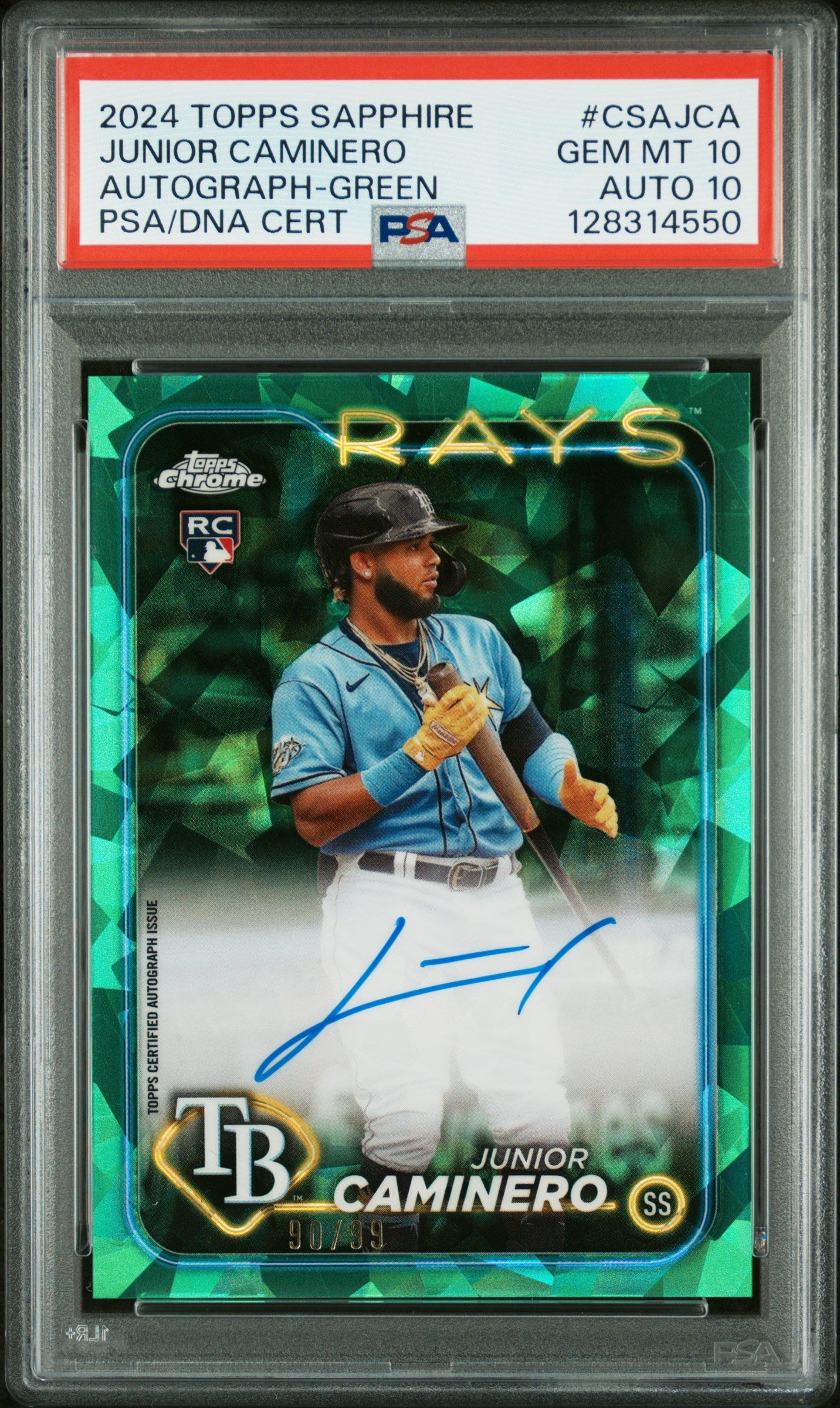 2024 Topps Chrome Sapphire #CSA-JCA Junior Caminero Auto Green PSA 10 #/99
