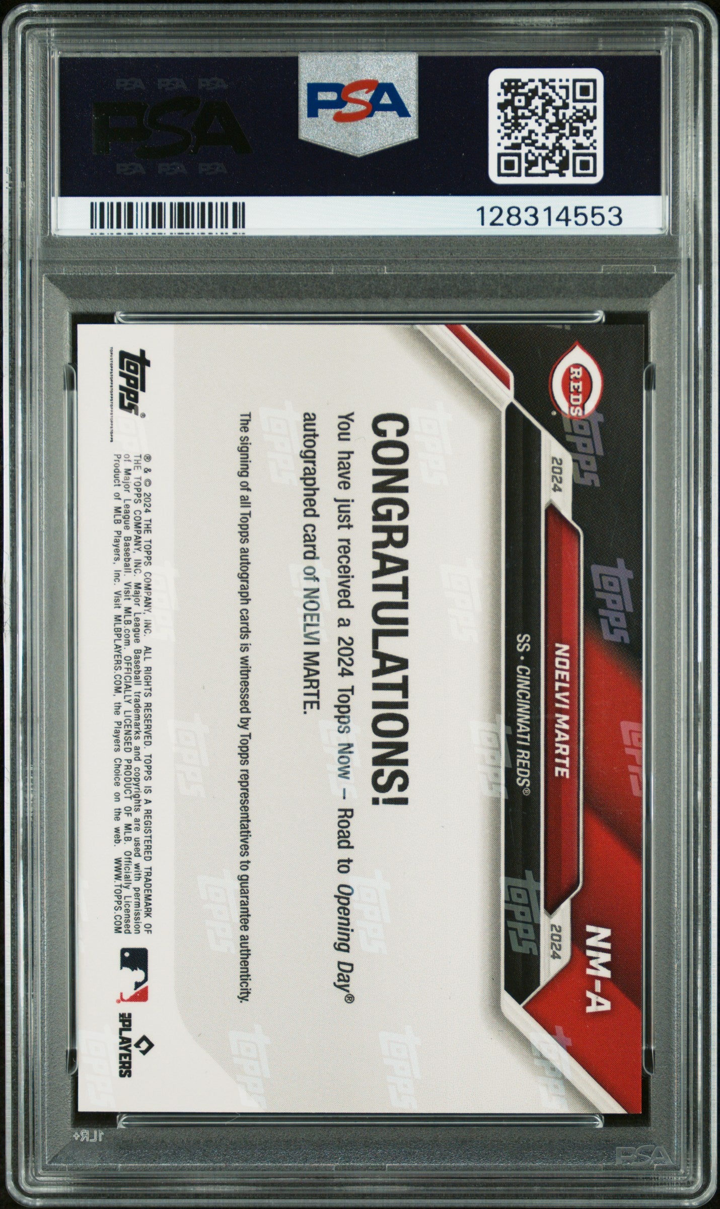 2024 Topps Now Road to Opening Day #NM-A Noelvi Marte Auto Blue PSA 8 #/49