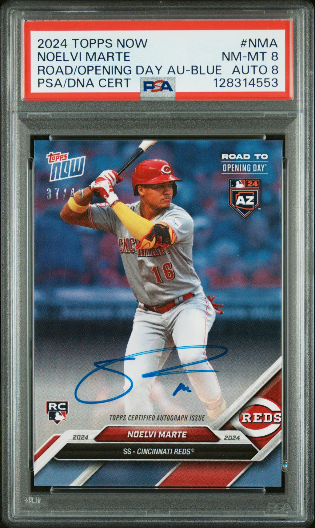 2024 Topps Now Road to Opening Day #NM-A Noelvi Marte Auto Blue PSA 8 #/49