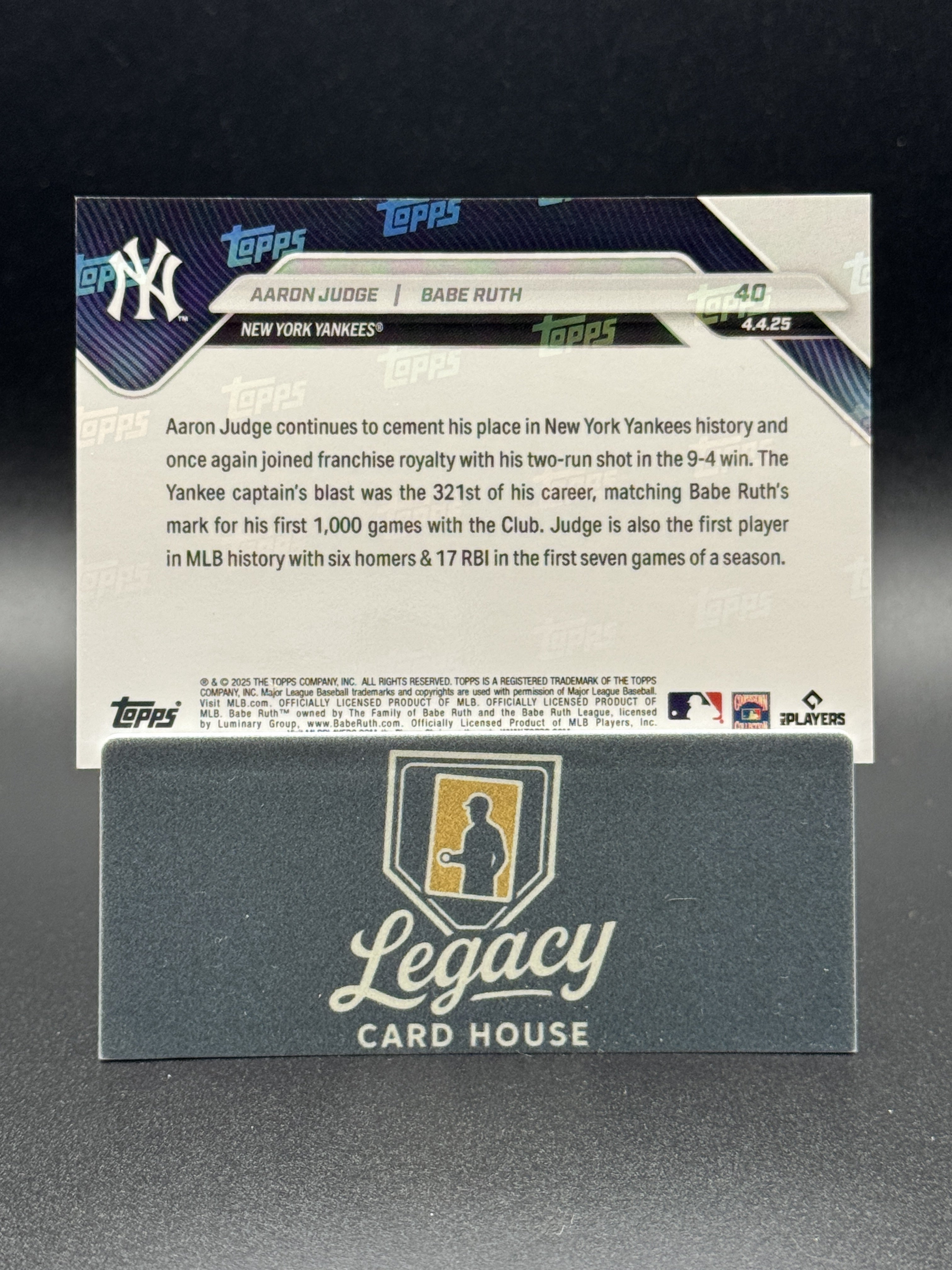 2025 Topps Now #40 Aaron Judge / Babe Ruth PR12926