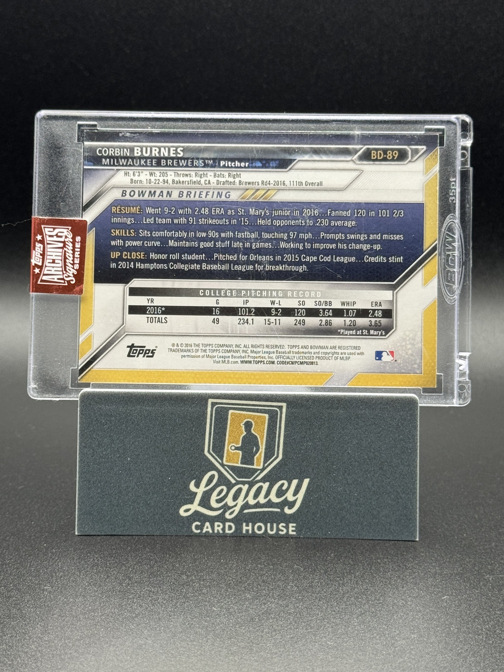 2023 Topps Archive Signature Series Corbin Burnes Auto /61
