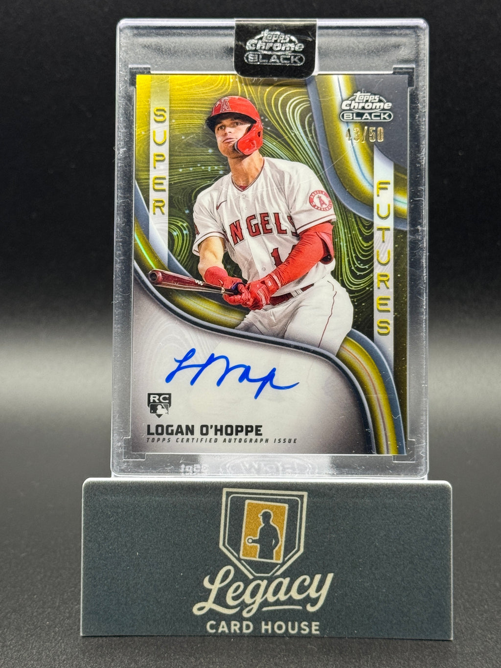 2023 Topps Chrome Black #SFA-LO Logan O'Hoppe SF Auto Gold Refractor #/50