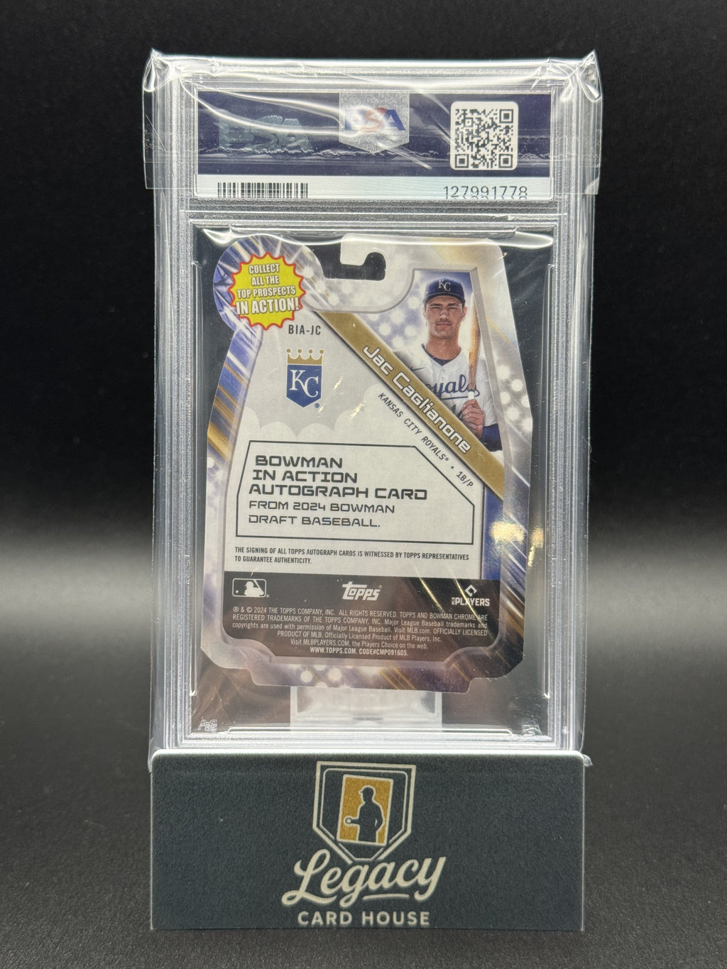 2024 Bowman Draft Jac Caglianone In Action Autos Gold Mini Diam. PSA 10 #/50