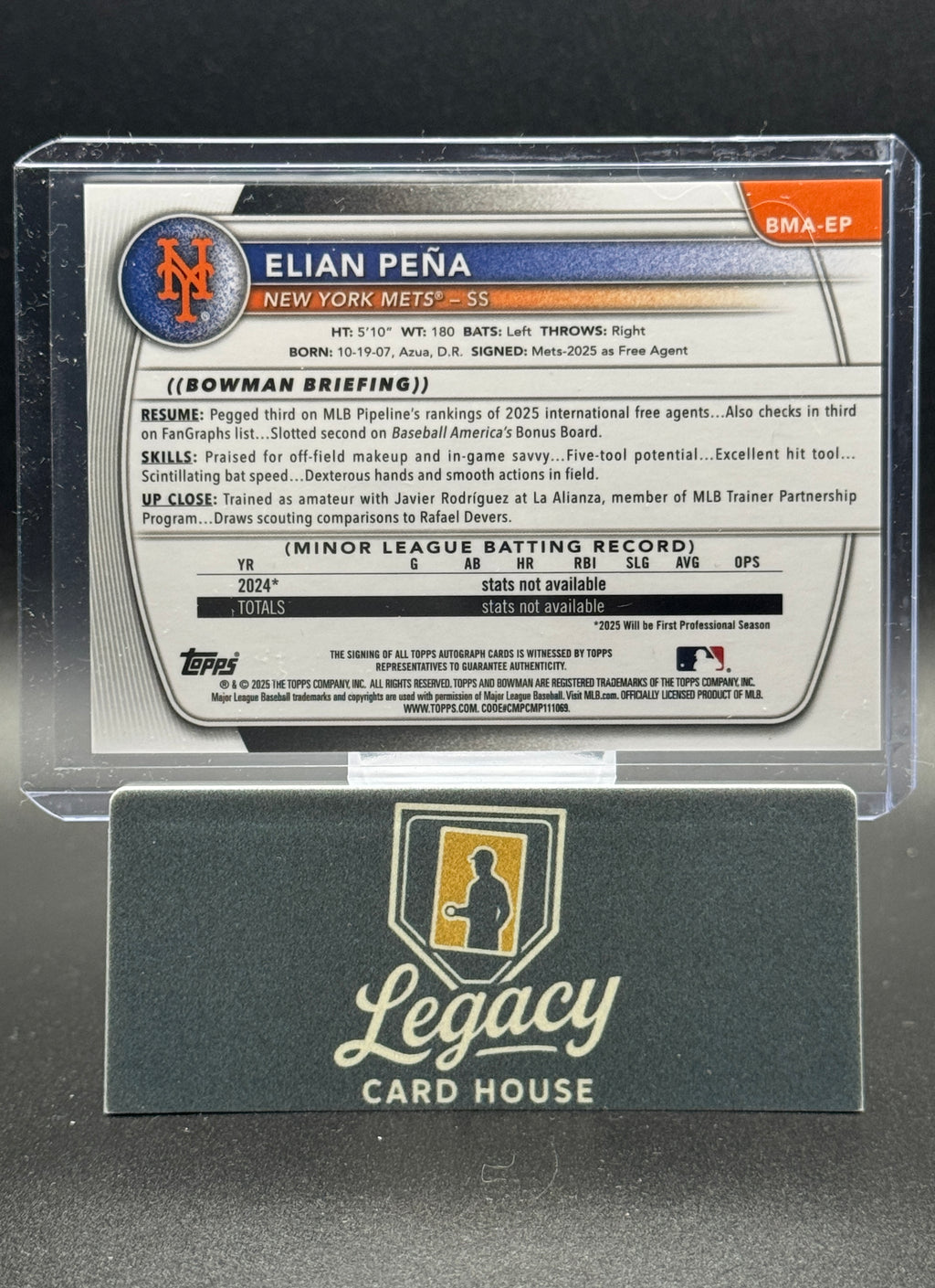 2025 Bowman Chrome #BMA-EP Elian Peña Prospect Auto Steel Metal Mojo #/100