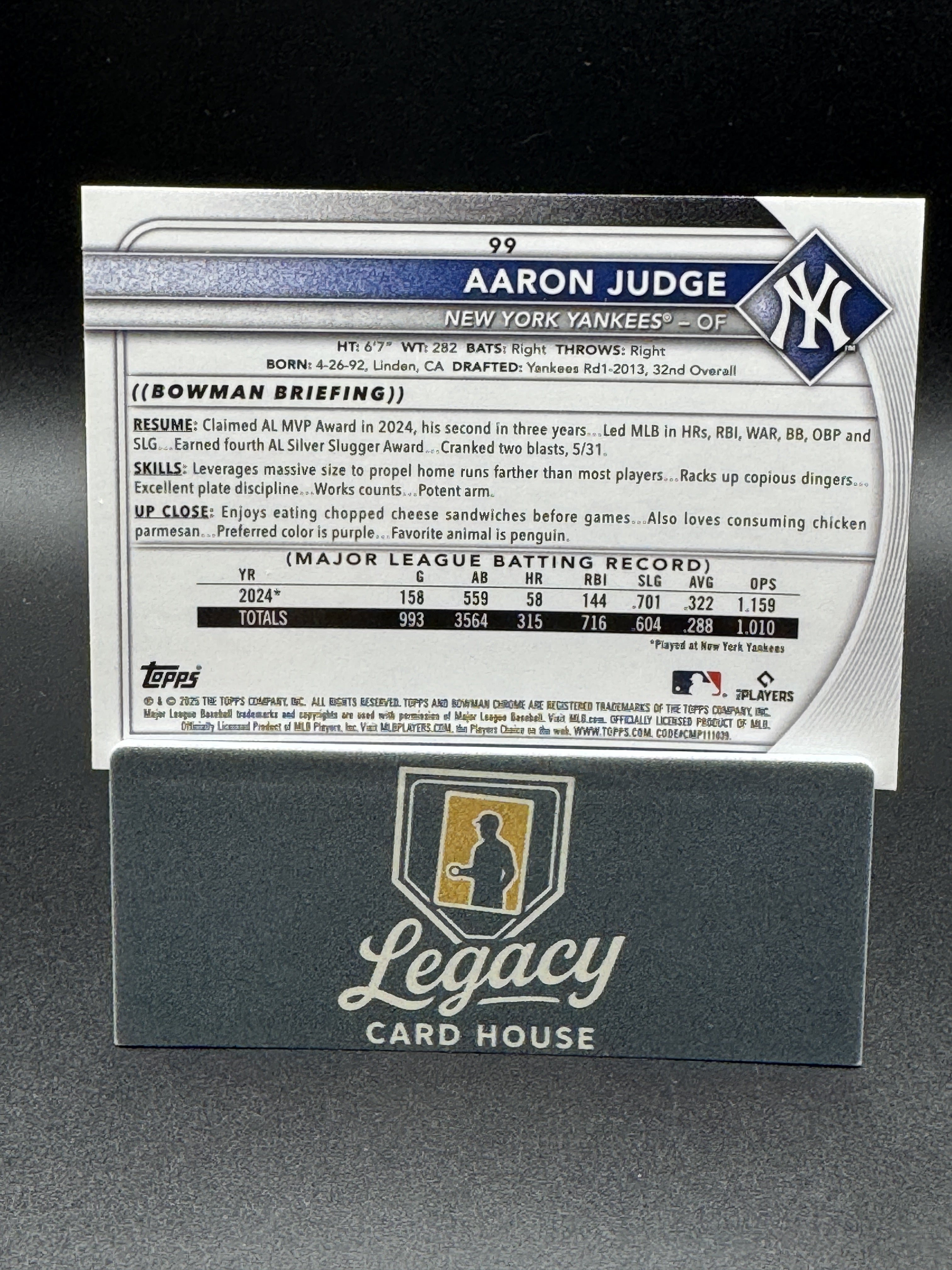 2025 Bowman Chrome #99 Aaron Judge Mojo Refractors