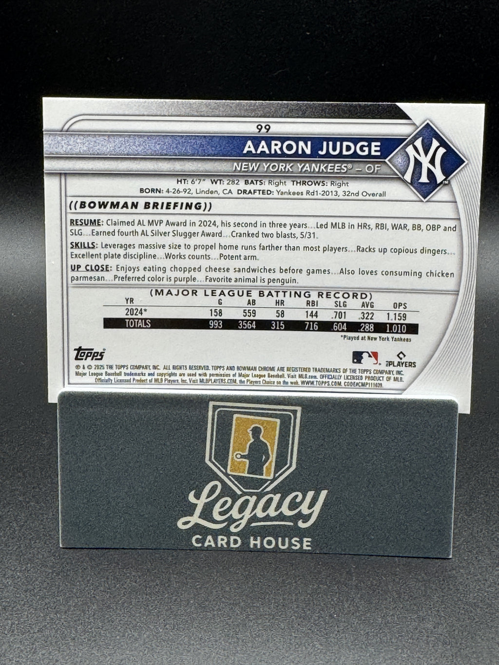 2025 Bowman Chrome #99 Aaron Judge Mojo Refractors