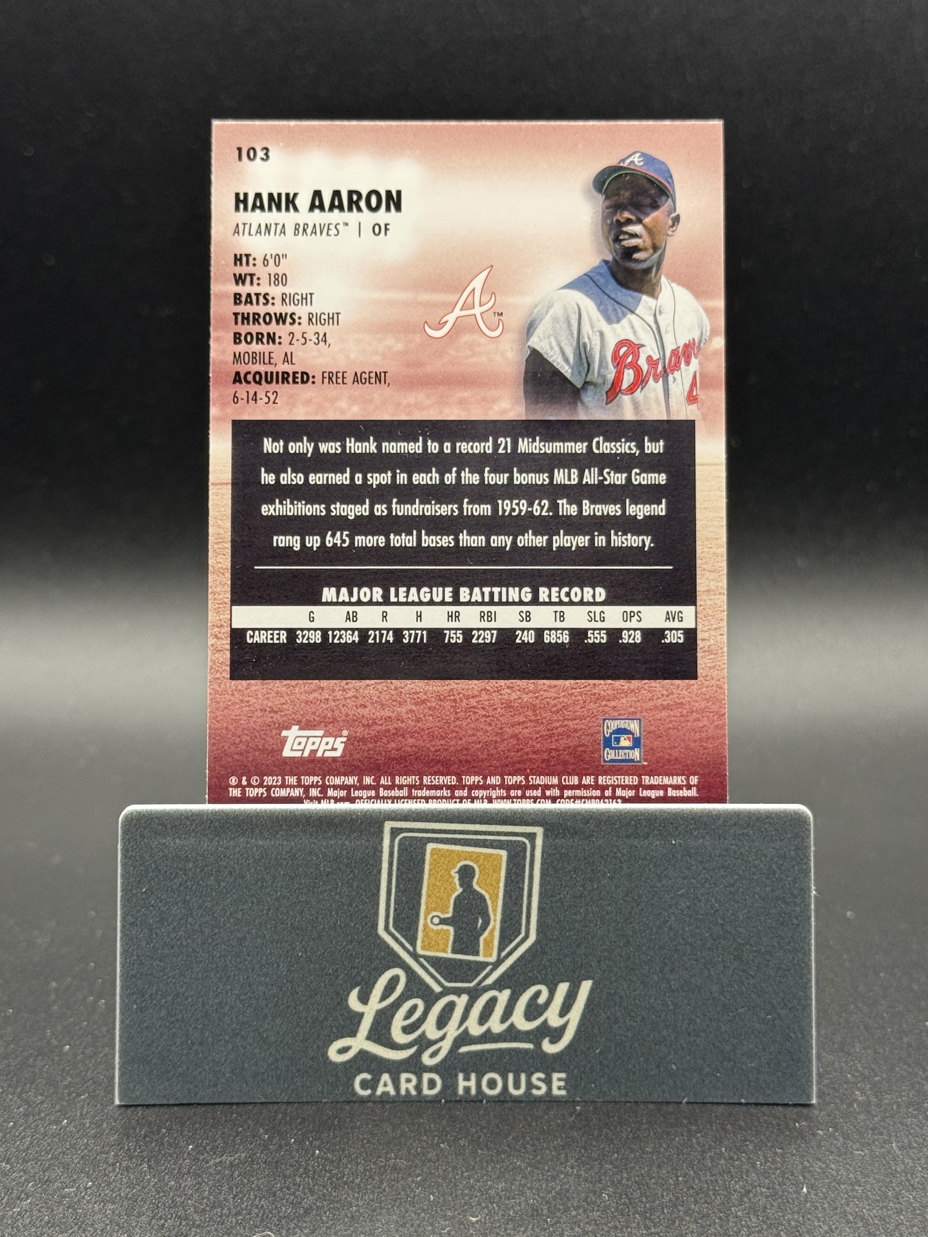 2023 Stadium Club #103 Hank Aaron Black and White