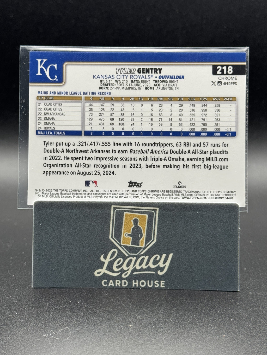 2025 Topps Chrome Logofractor Edition #218 Tyler Gentry Orange Refractors #/25
