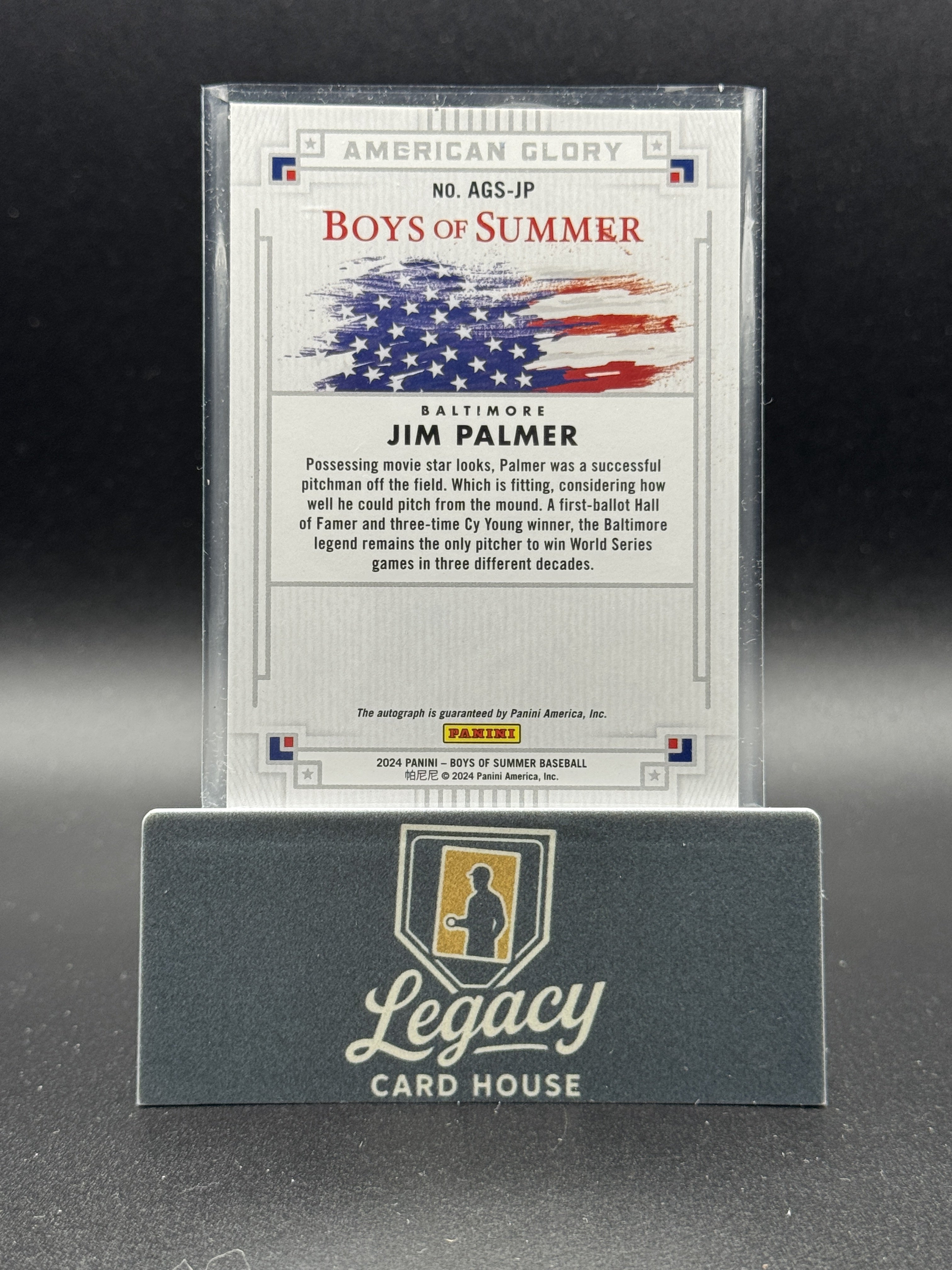 2024 Panini Boys of Summer #AGS-JP Jim Palmer American Glory Signatures #1/49