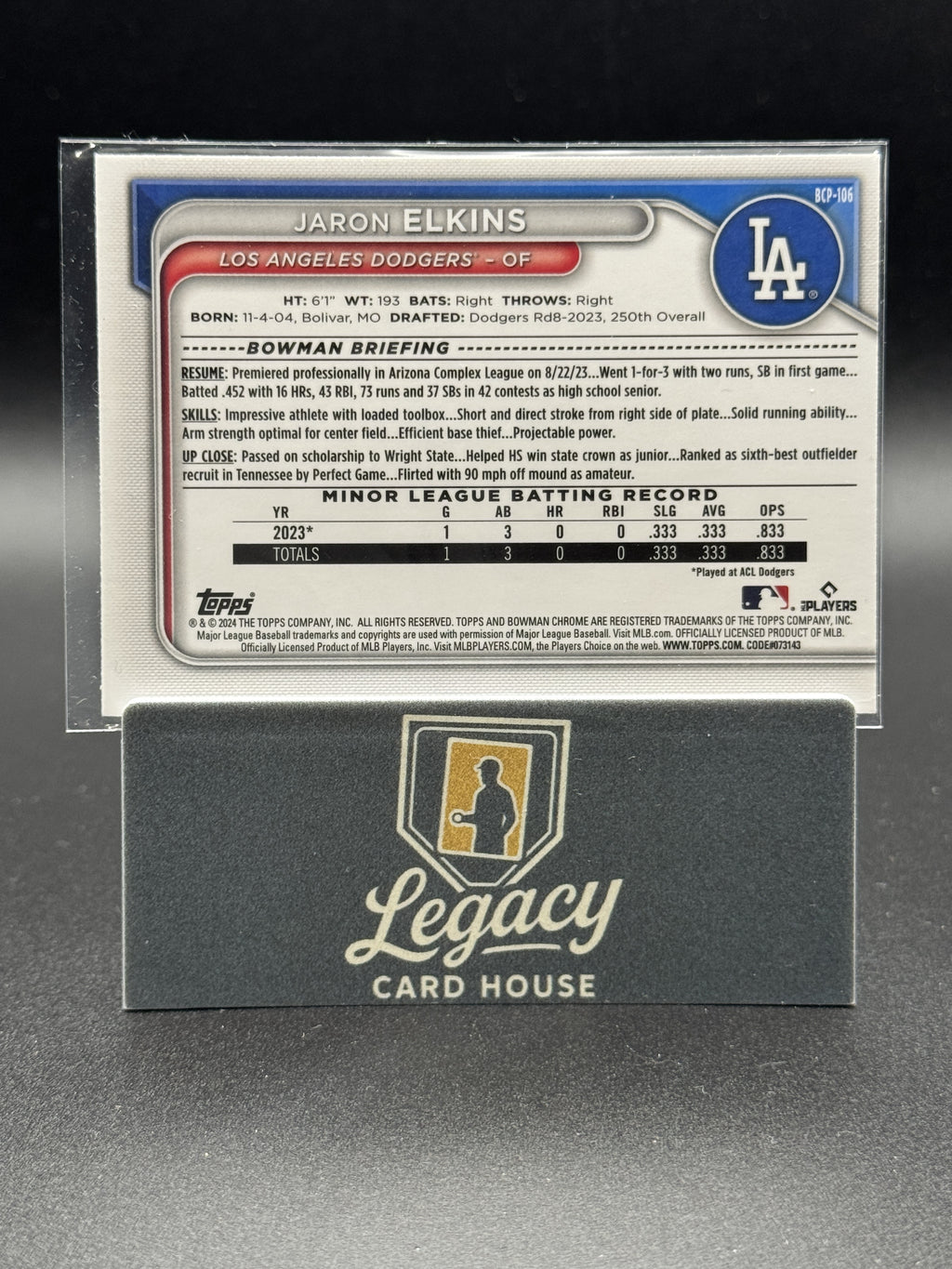 2024 Bowman Sapphire Edition #BCP-106 Jaron Elkins Green #/99