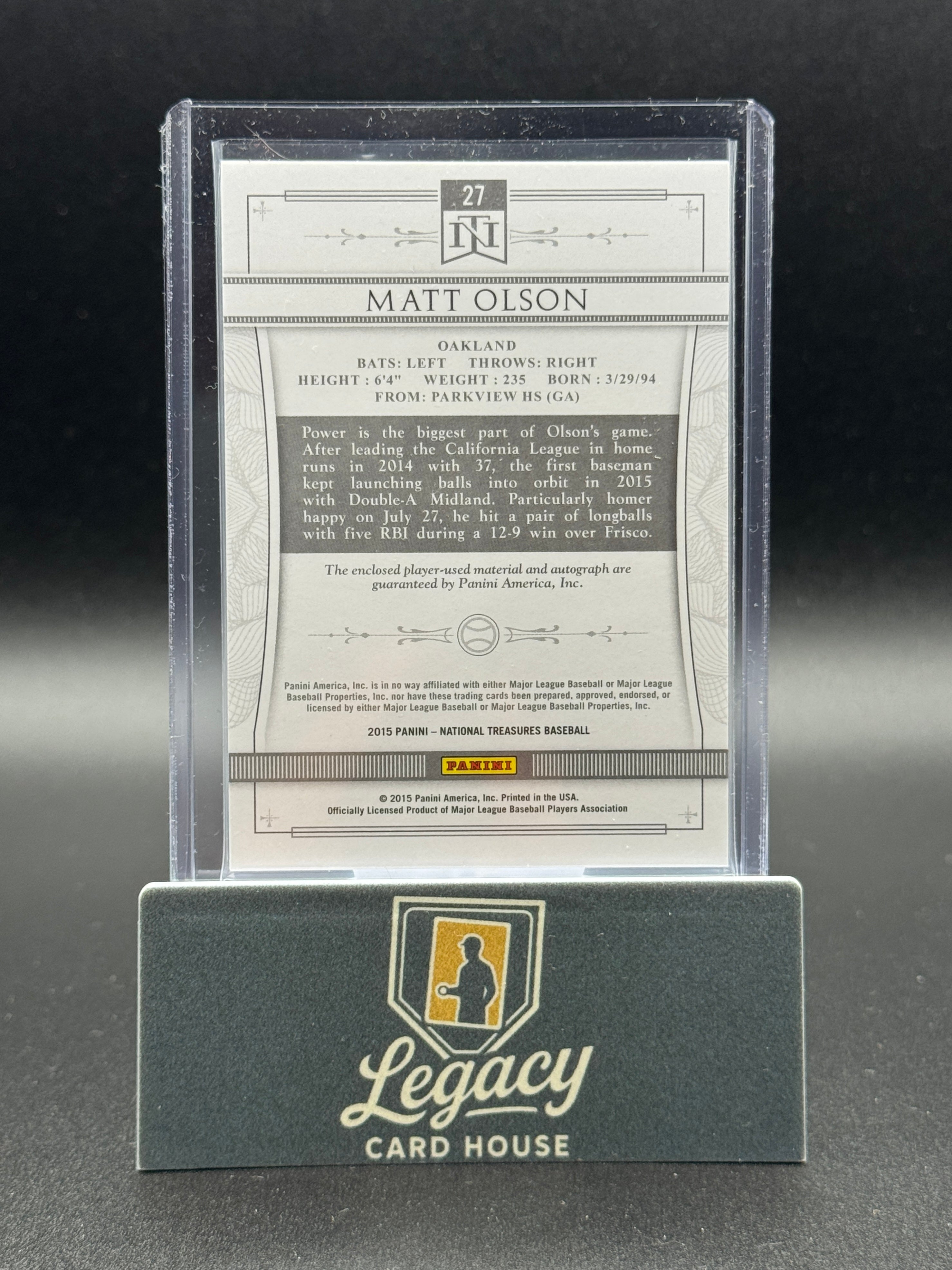 2015 Panini National Treasures #27 Matt Olson Prospect Silhouette Autos #/99