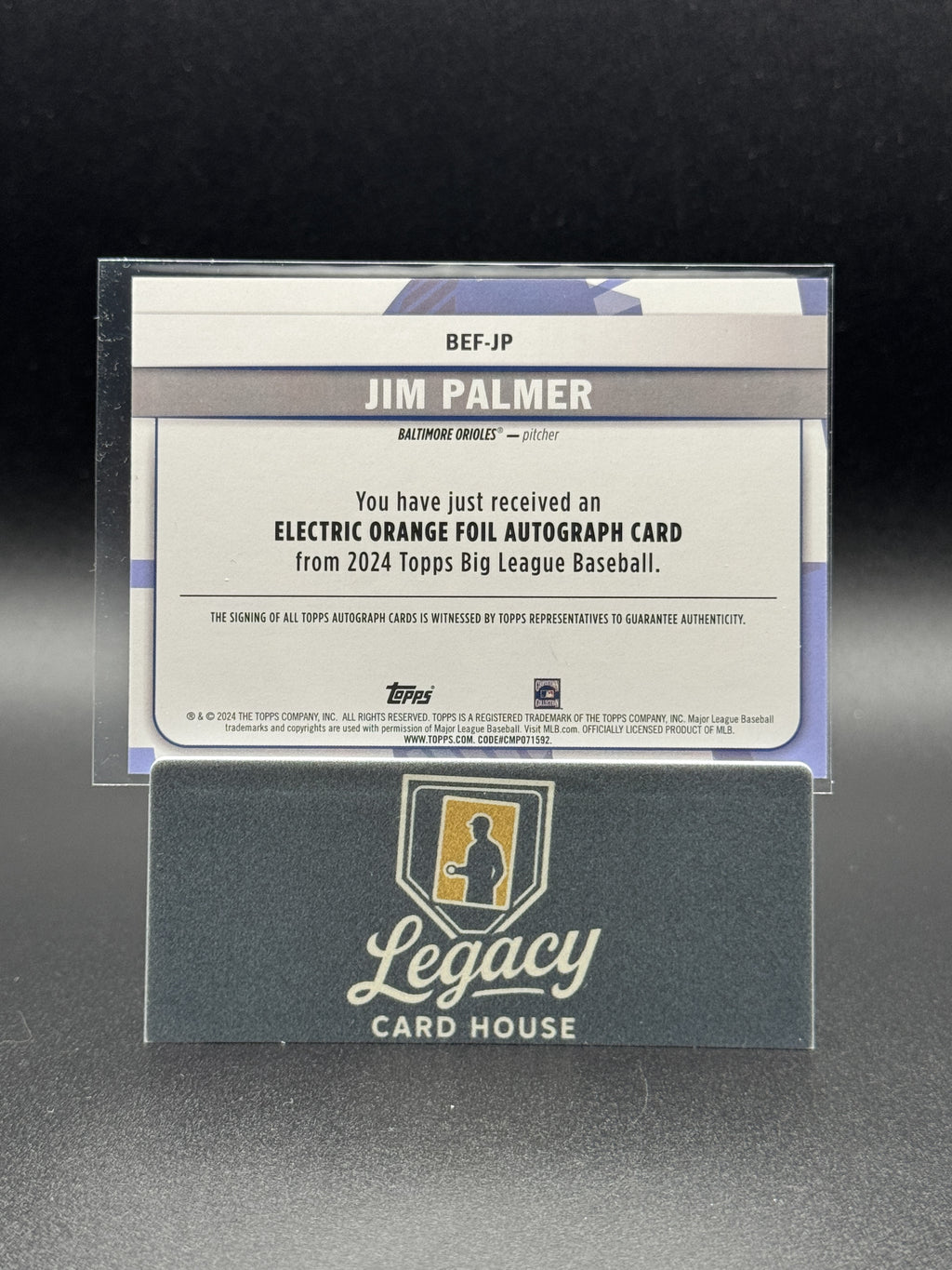 2024 Topps Big League #BEF-JP Jim Palmer Base Electric Orange Autographs