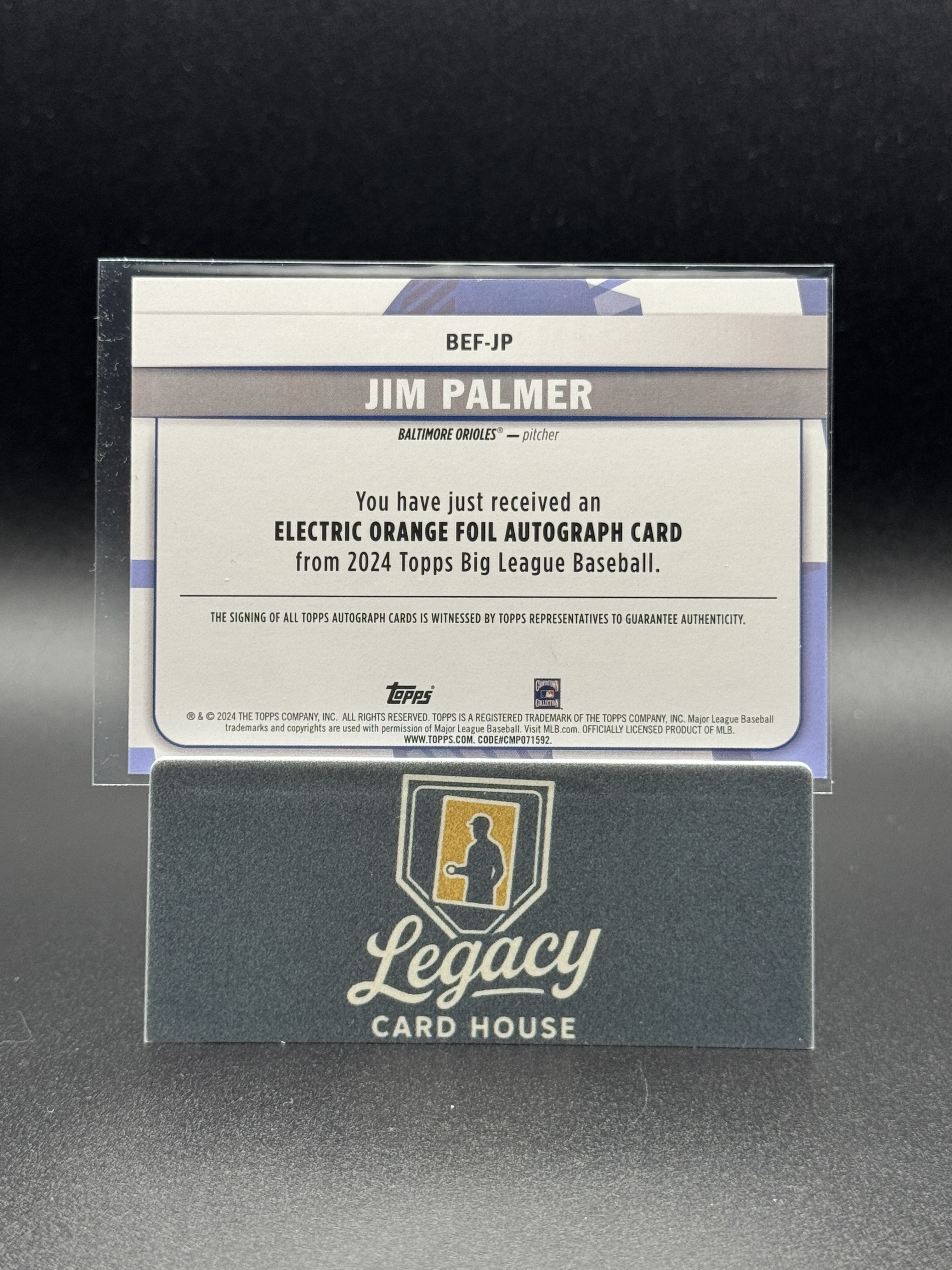 2024 Topps Big League #BEF-JP Jim Palmer Base Electric Orange Autographs