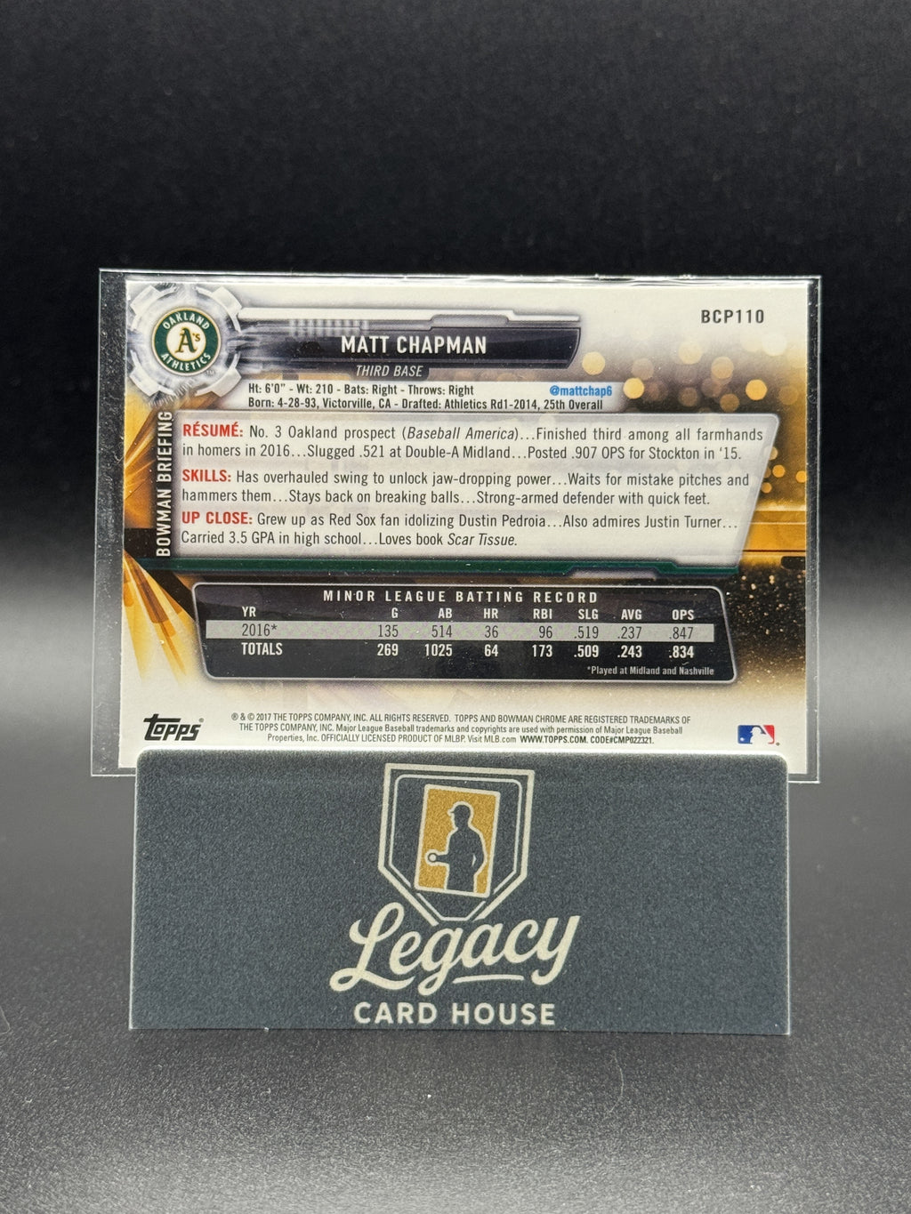 2017 Bowman #BCP110 Matt Chapman Chrome Prospects