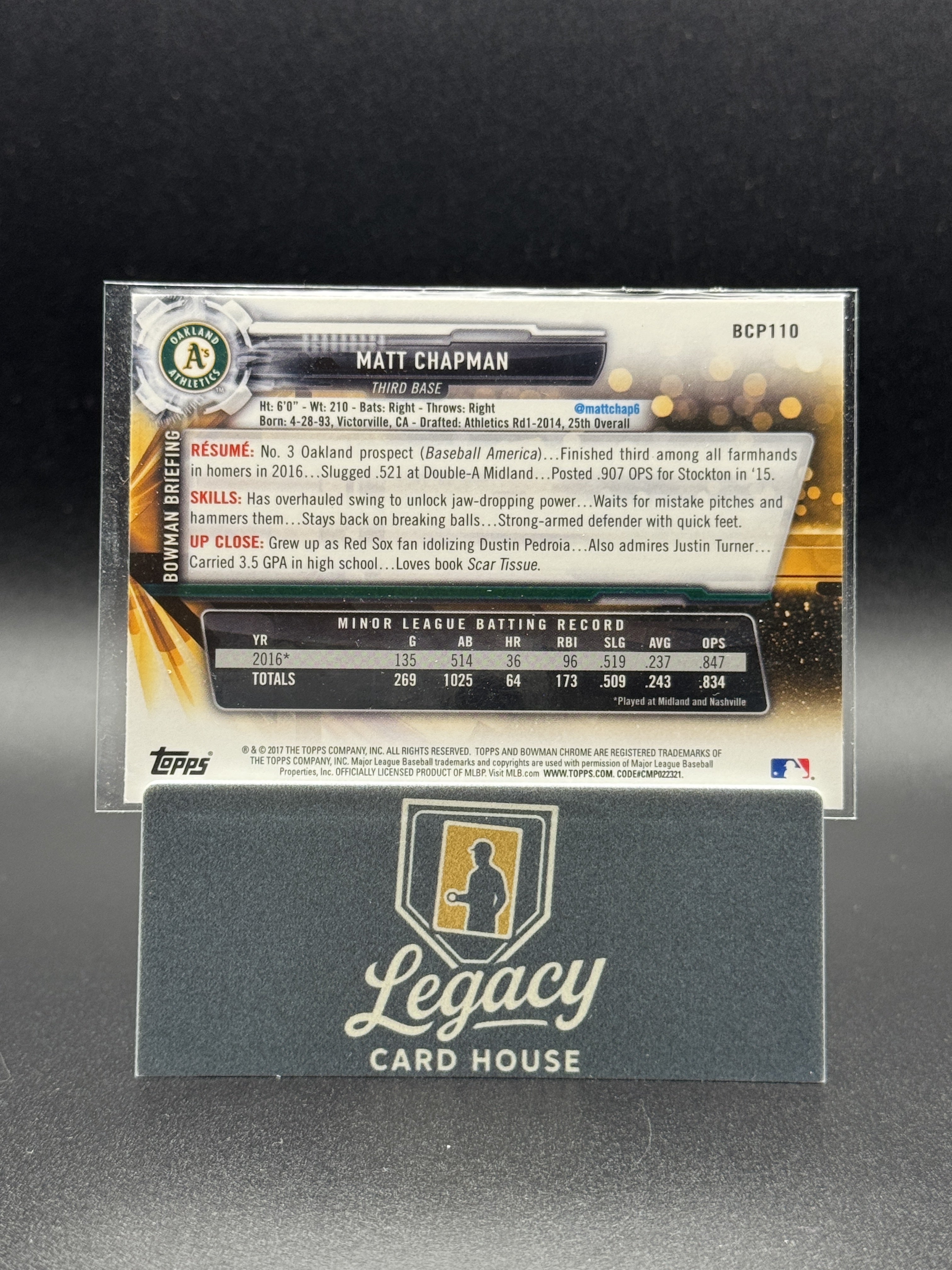 2017 Bowman #BCP110 Matt Chapman Chrome Prospects