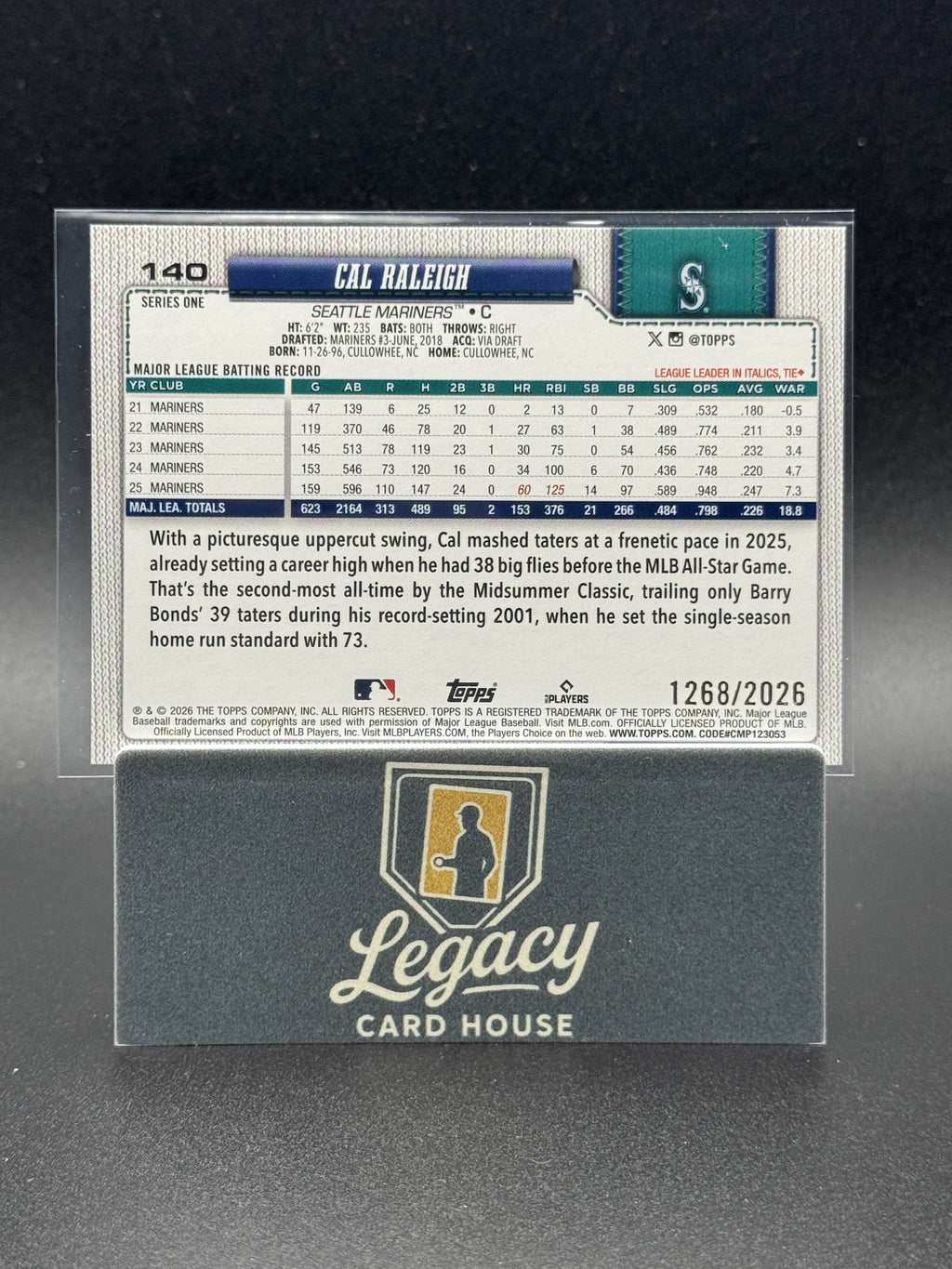 2026 Topps #140 Cal Raleigh Gold #/2026