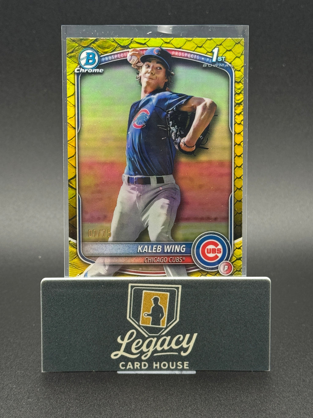 2025 Bowman Draft #BDC-131 Kaleb Wing Chrome Yellow Reptilian Refractor #/75